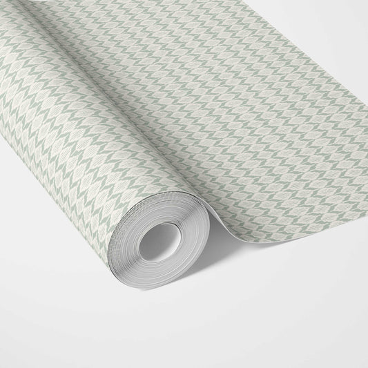 Geometric Ikat Striped Traditional Wallpaper (Duck Egg Blue/ White)