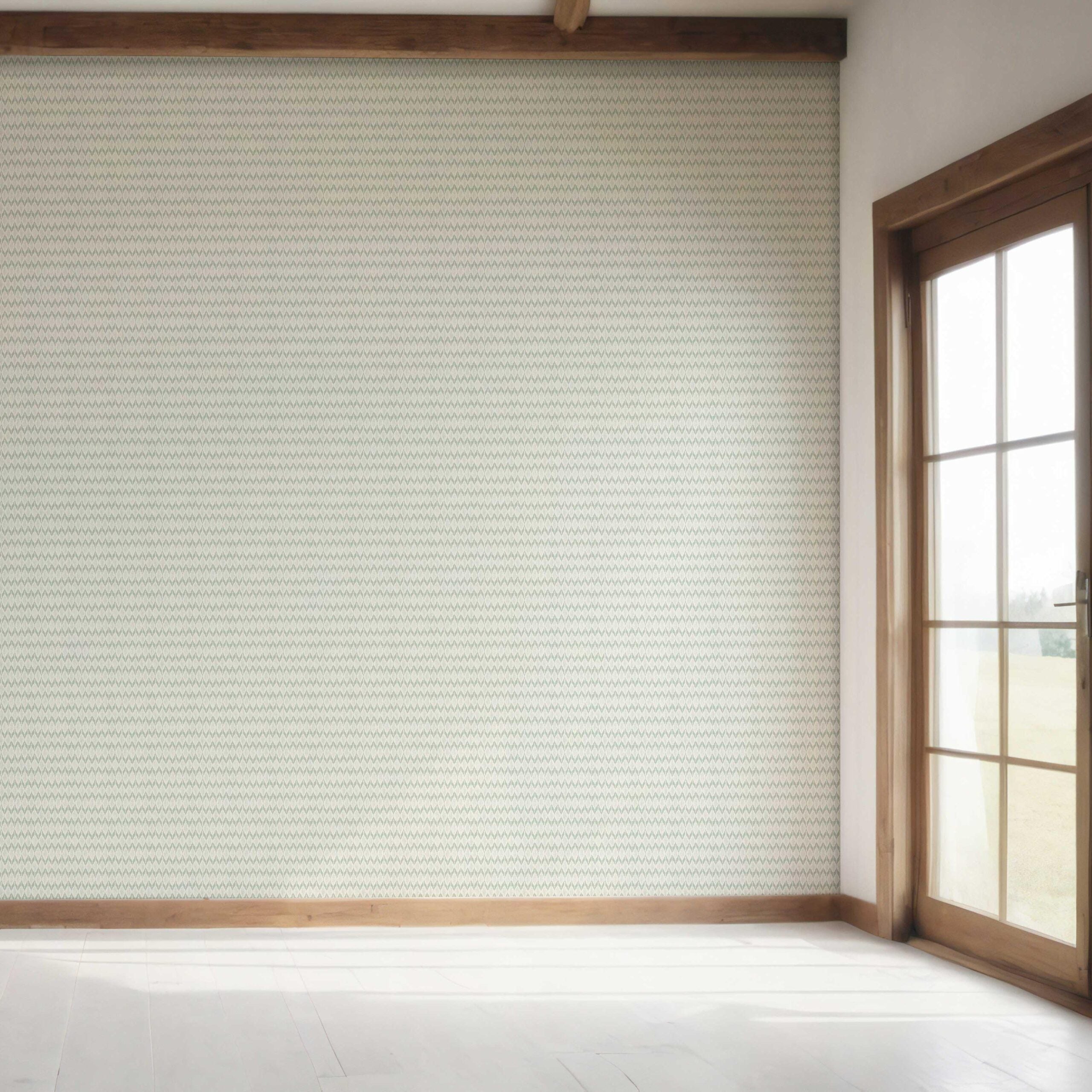 Geometric Ikat Striped Bedroom Wallpaper Sample (Duck Egg Blue/ White)