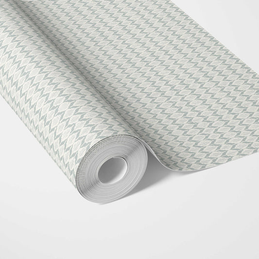 Neutral Ikat Striped Traditional Wallpaper (Light Gray- Blue/ White)