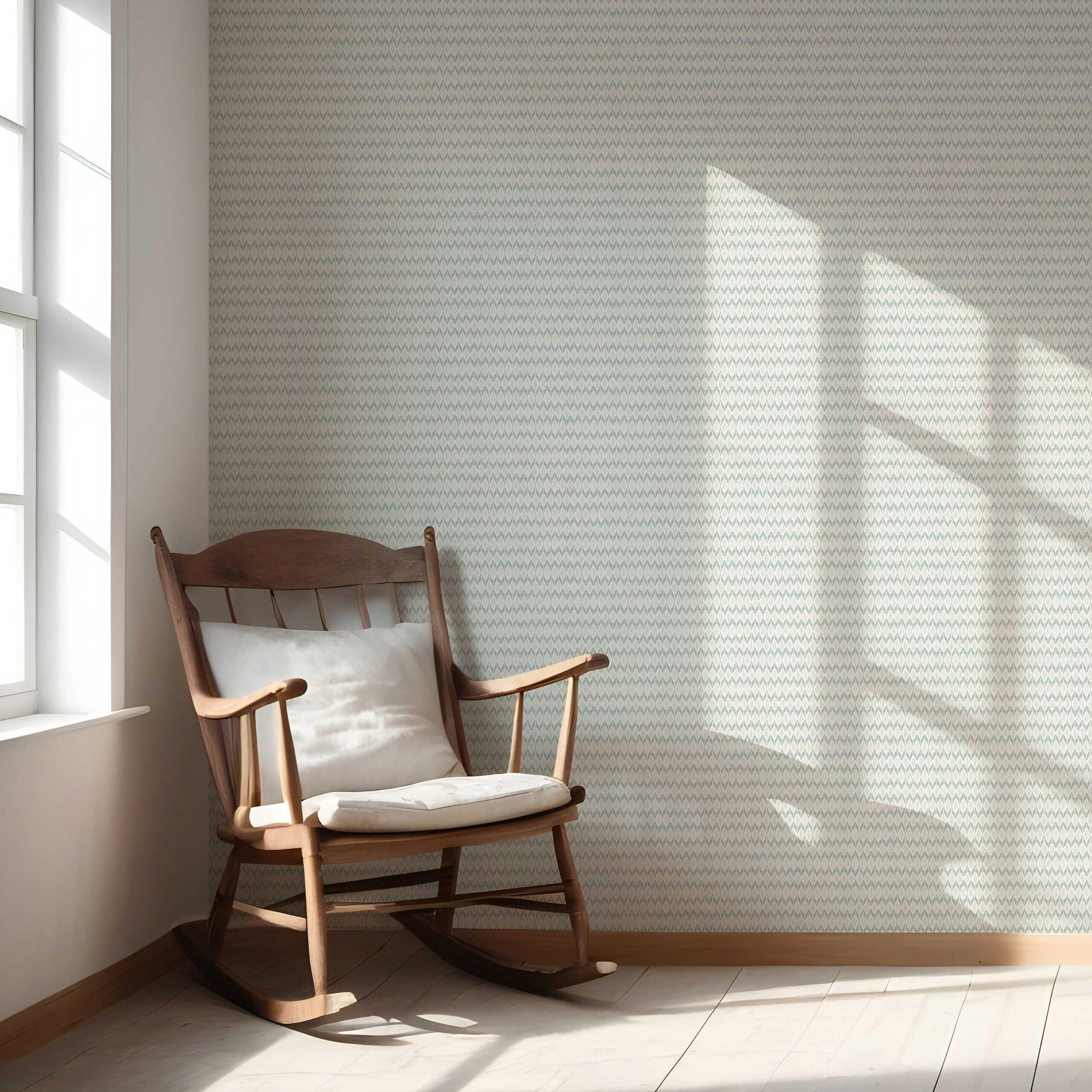 Neutral Ikat Striped Nursery Wallpaper Sample (Light Gray- Blue/ White)