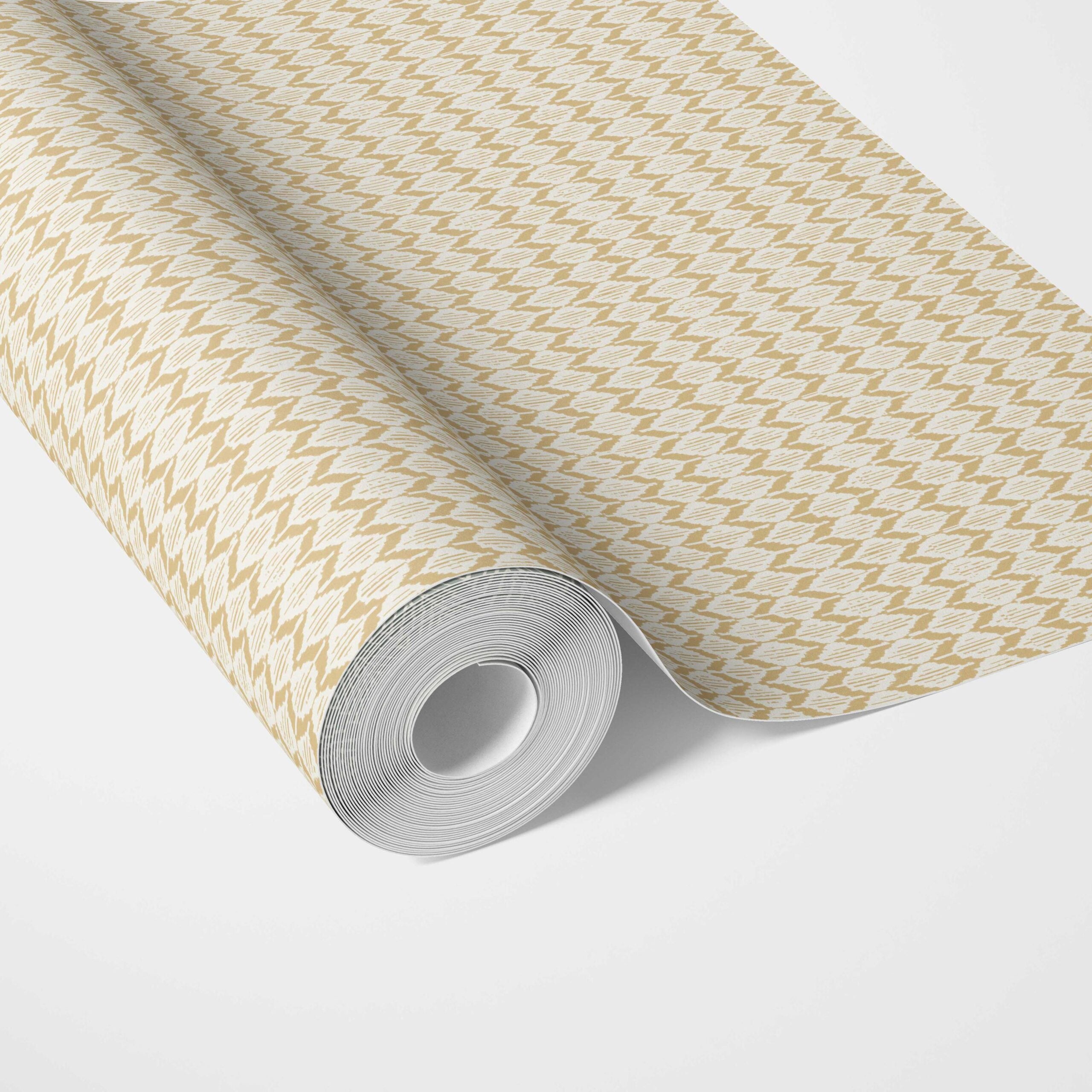 Geometric Ikat Striped Traditional Wallpaper Sample (Yellow/ White)