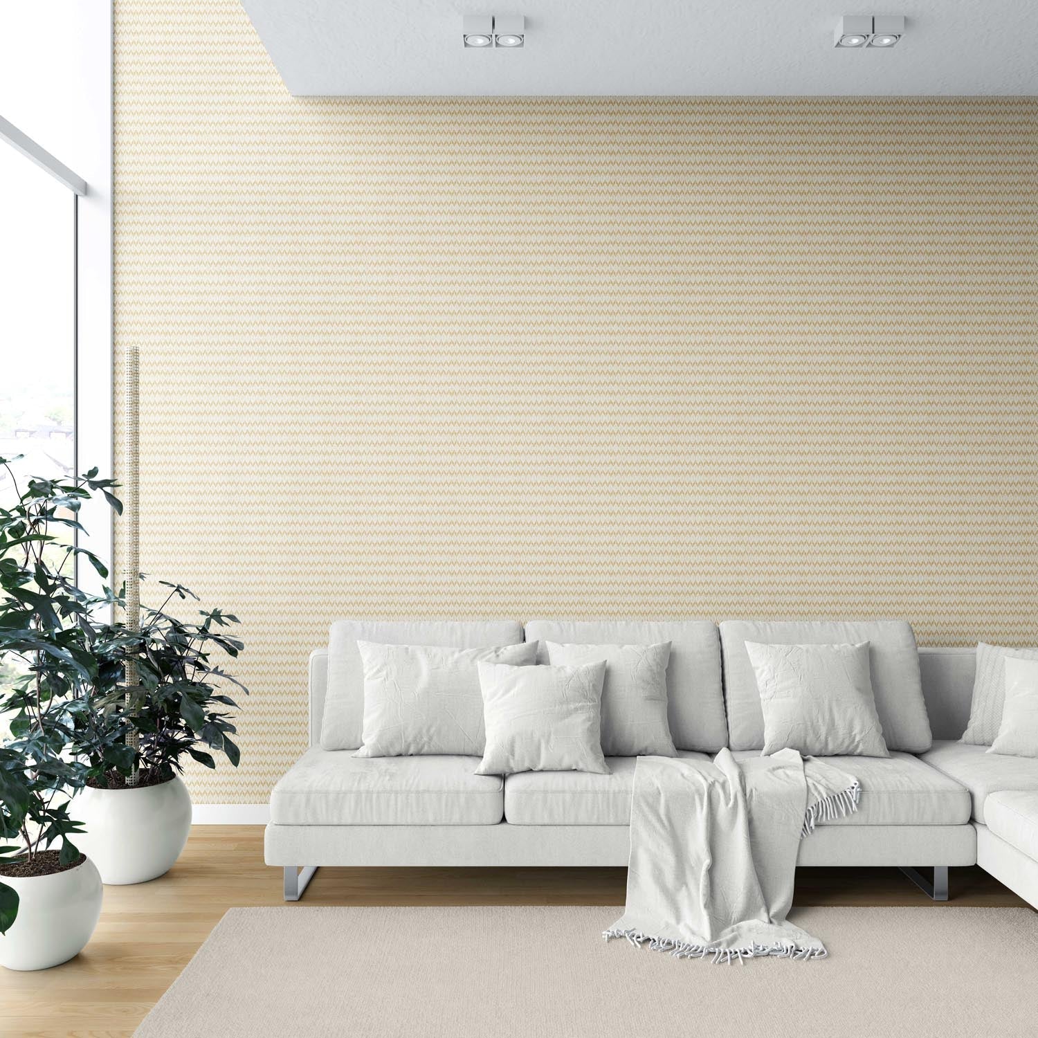 Geometric Ikat Striped Shower Toilet Wallpaper Sample (Yellow/ White)