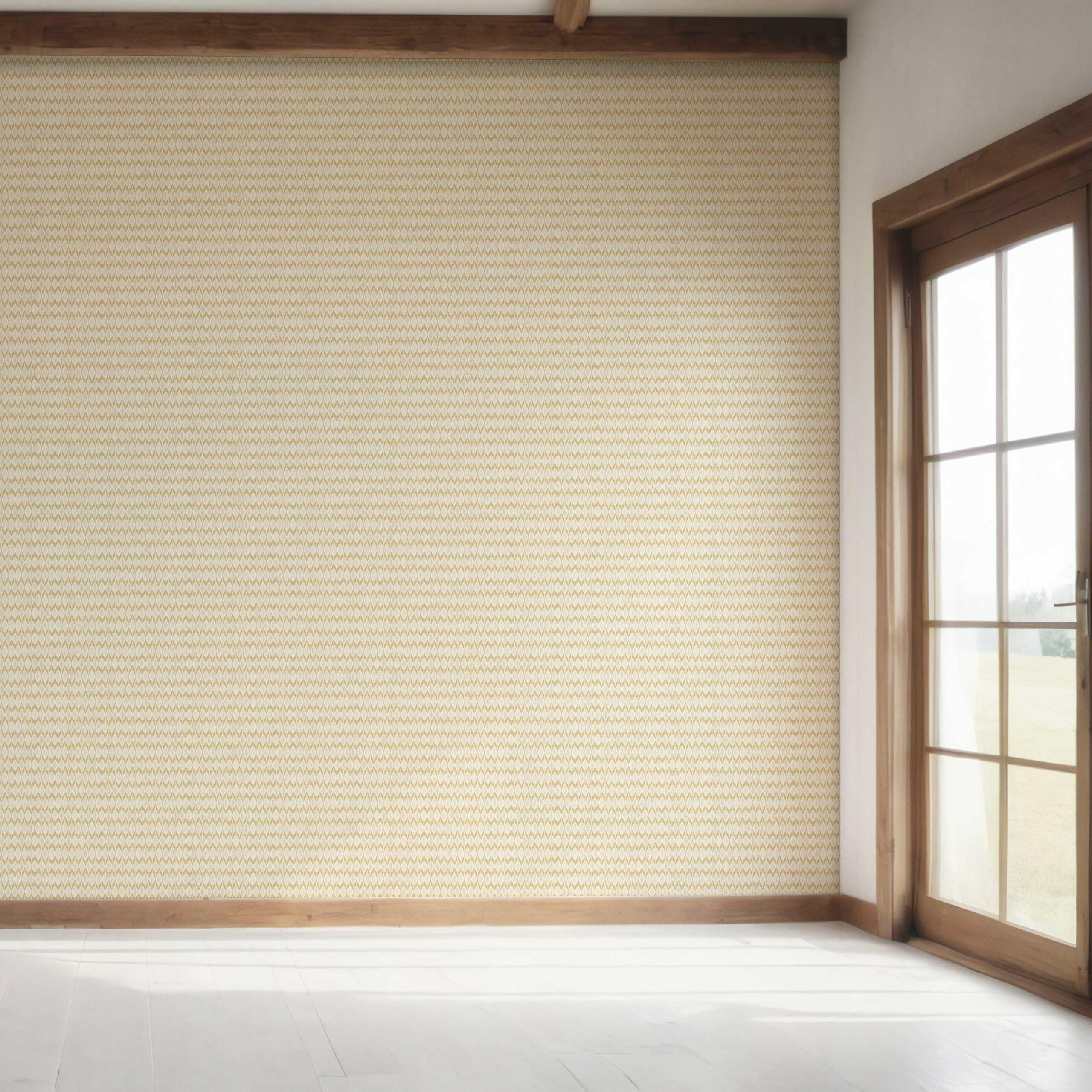 Geometric Ikat Striped Bedroom Wallpaper Sample (Yellow/ White)