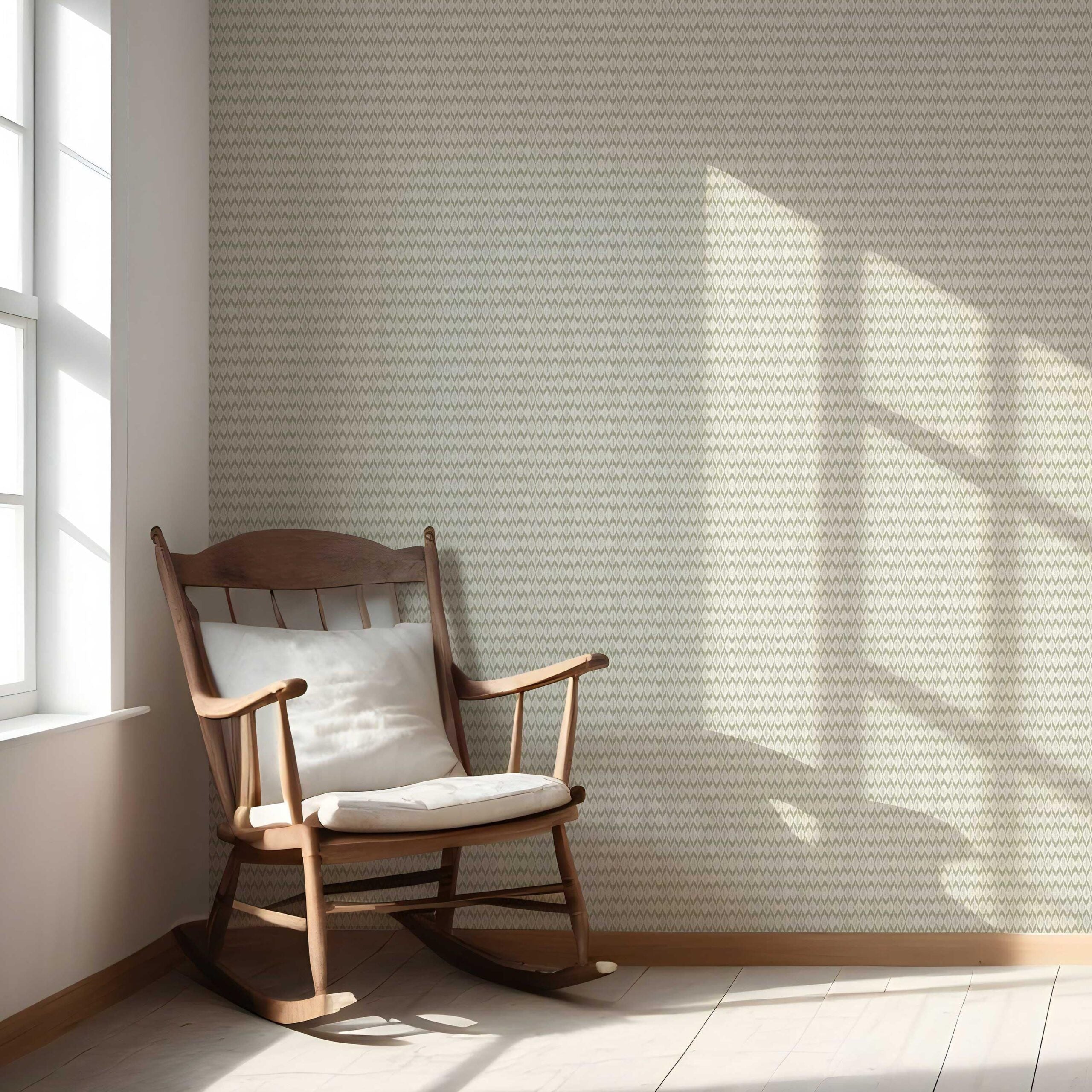 Geometric Ikat Striped Nursery Wallpaper (Olive Green/ White)