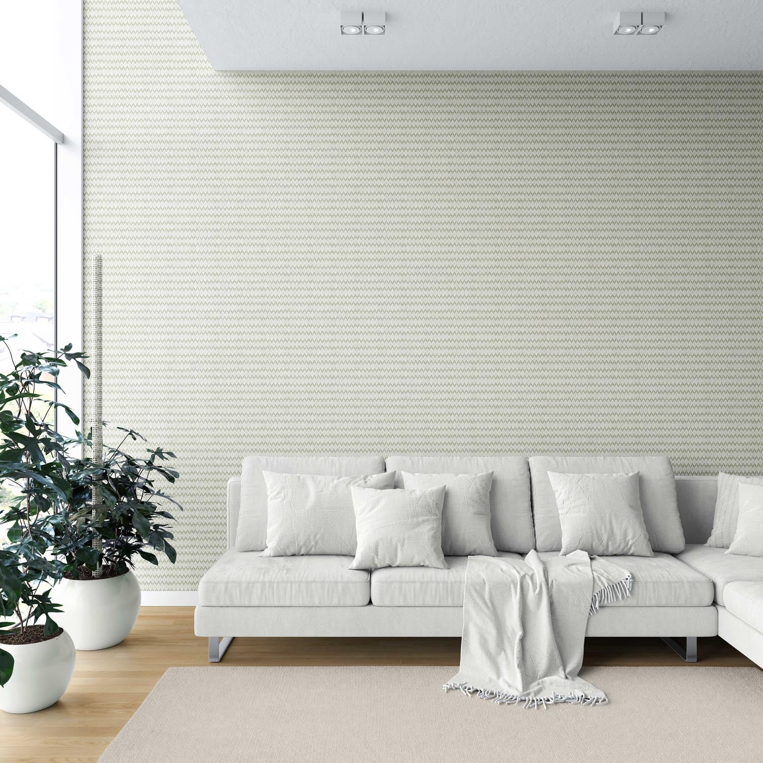Geometric Ikat Striped Shower Toilet Wallpaper Sample (Olive Green/ White)