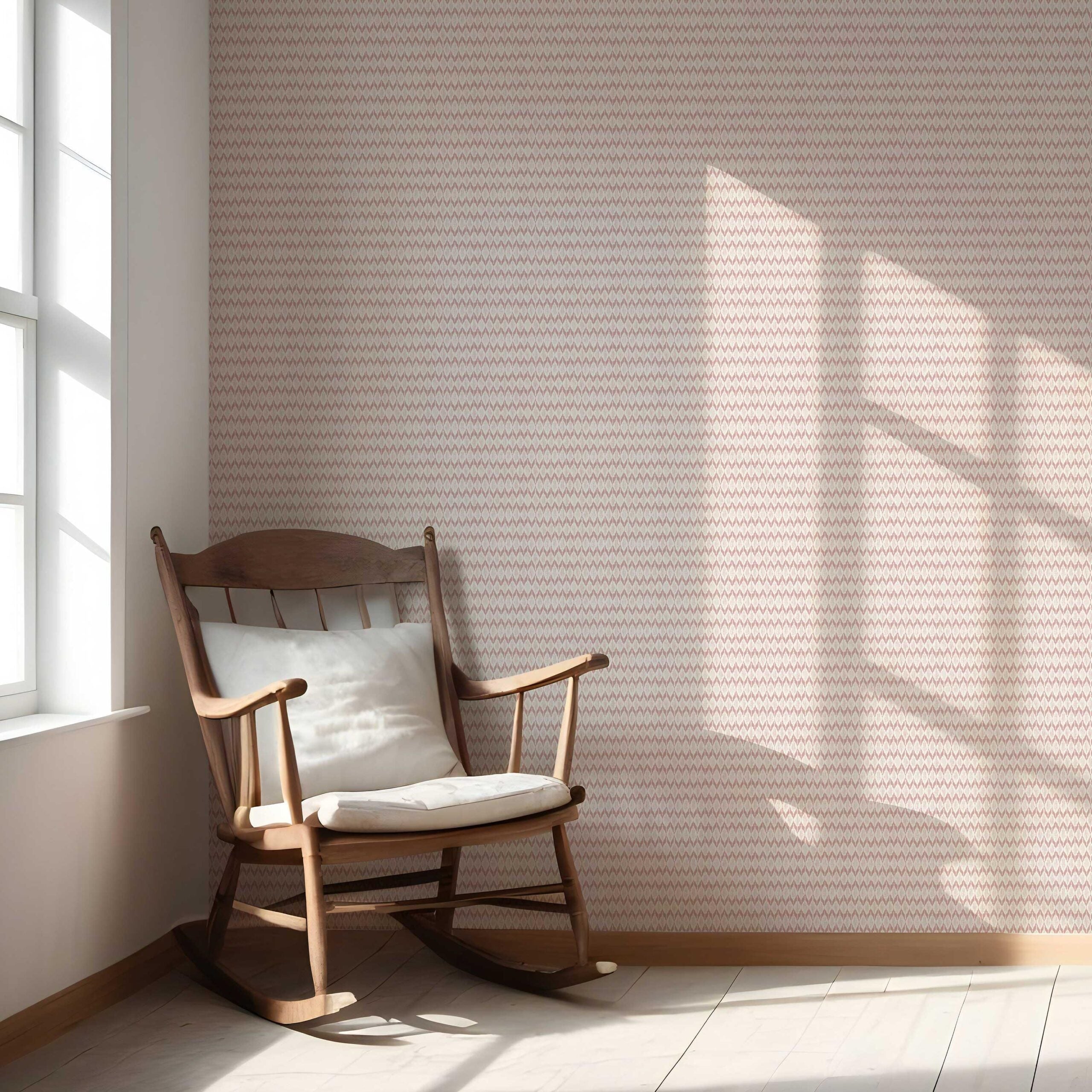 Geometric Ikat Striped Nursery Wallpaper Sample (Pink/ White)