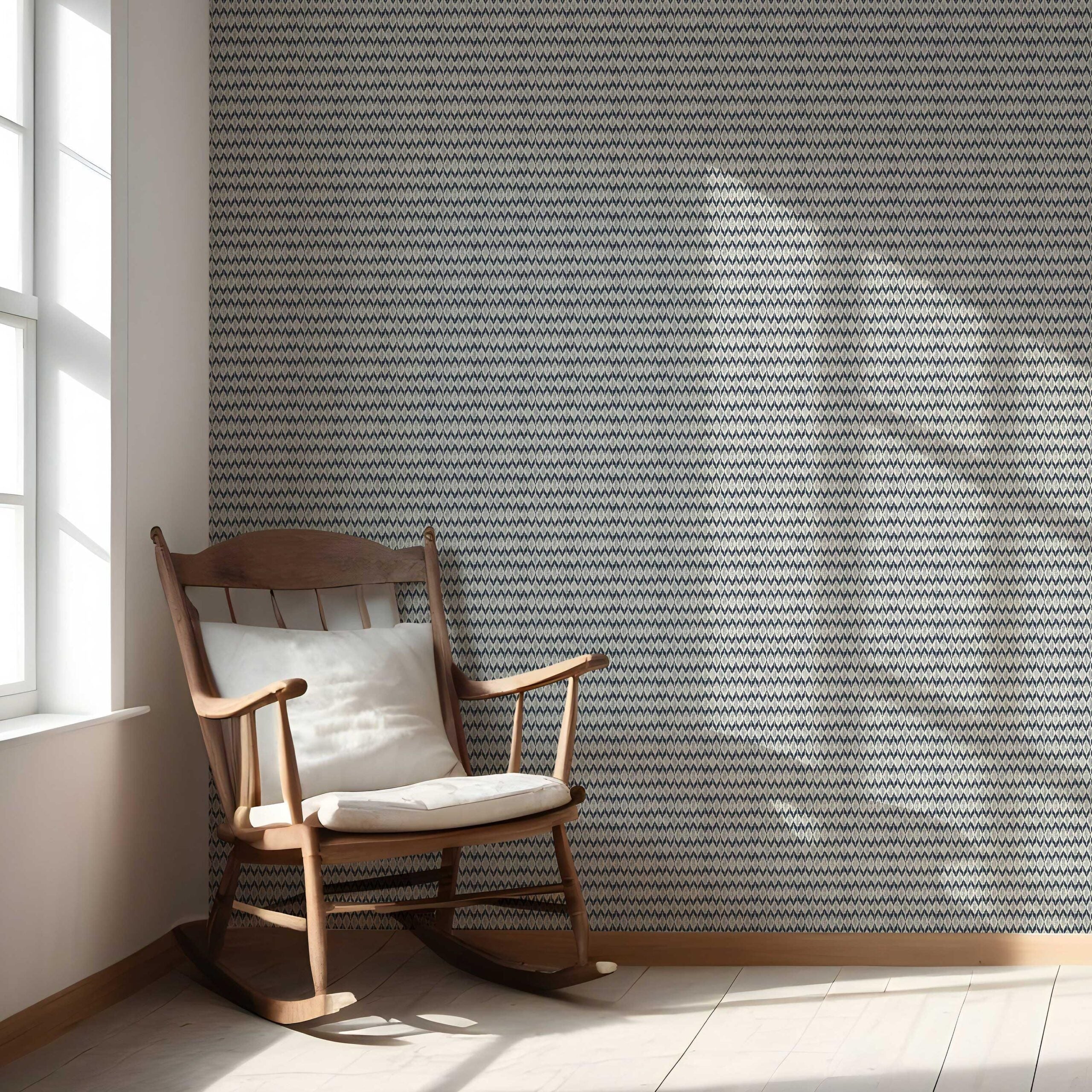 Geometric Ikat Striped Nursery Wallpaper Sample (Navy Blue/ White)