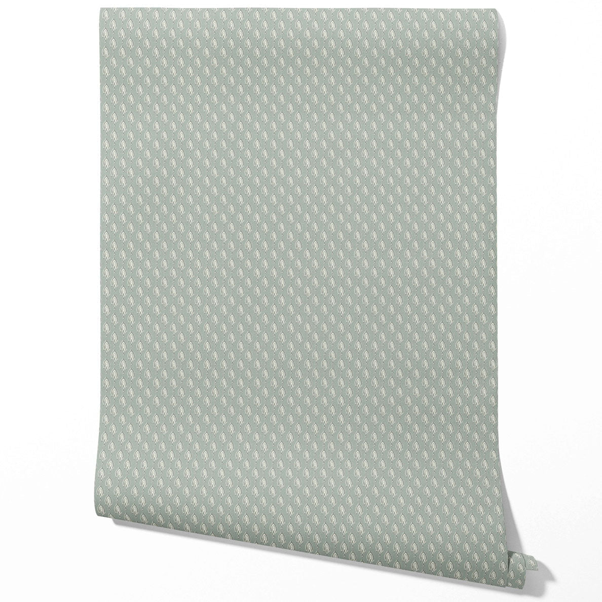 Textured Teardrop/ Paisley Block Print Kitchen Wallpaper (Green-Gray/ White)