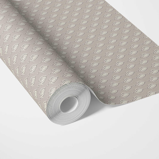 Neutral Textured Teardrop/ Paisley Block Print Traditional Wallpaper (Gray/ Greige/ White)