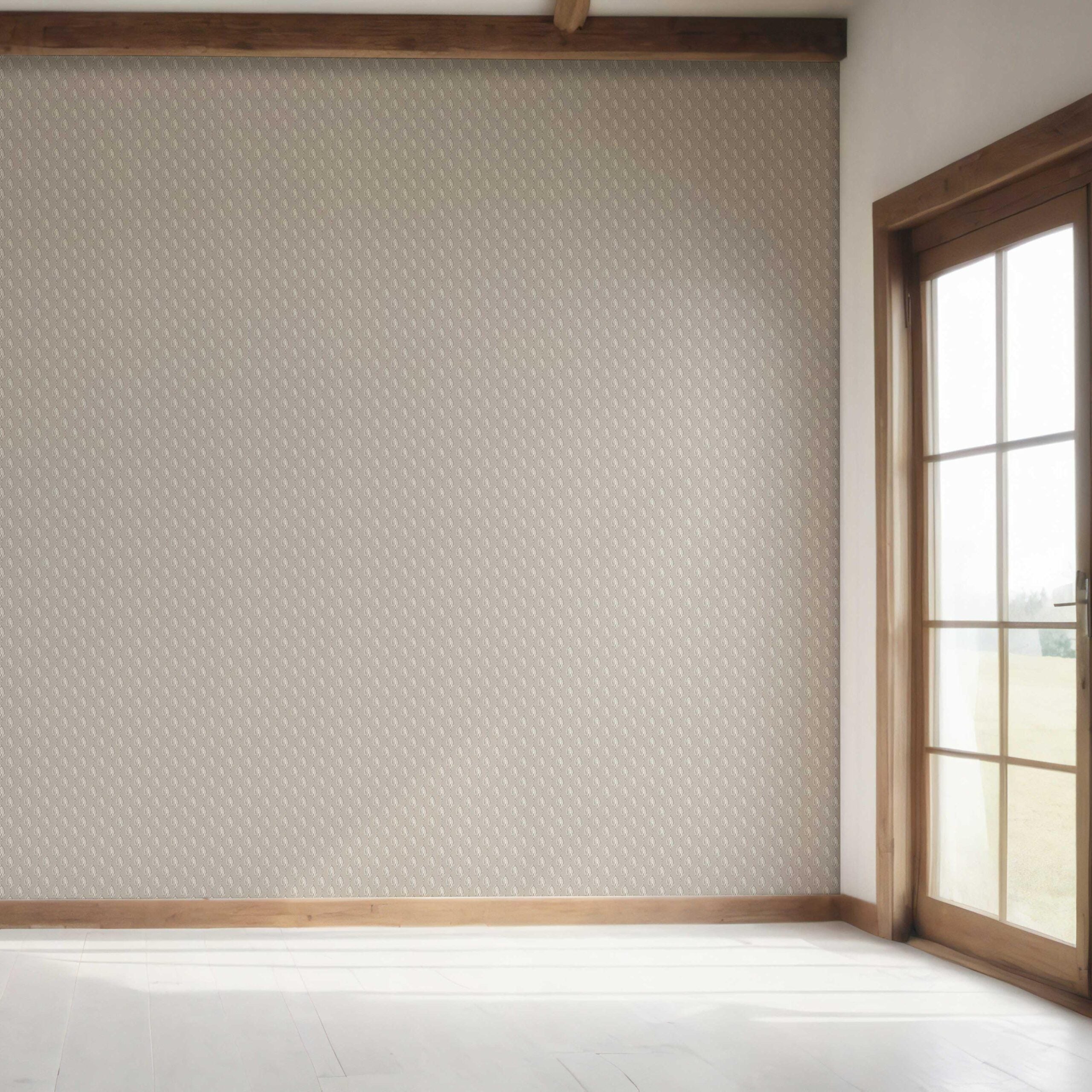 Neutral Textured Teardrop/ Paisley Block Print Bedroom Wallpaper Sample (Gray/ Greige/ White)