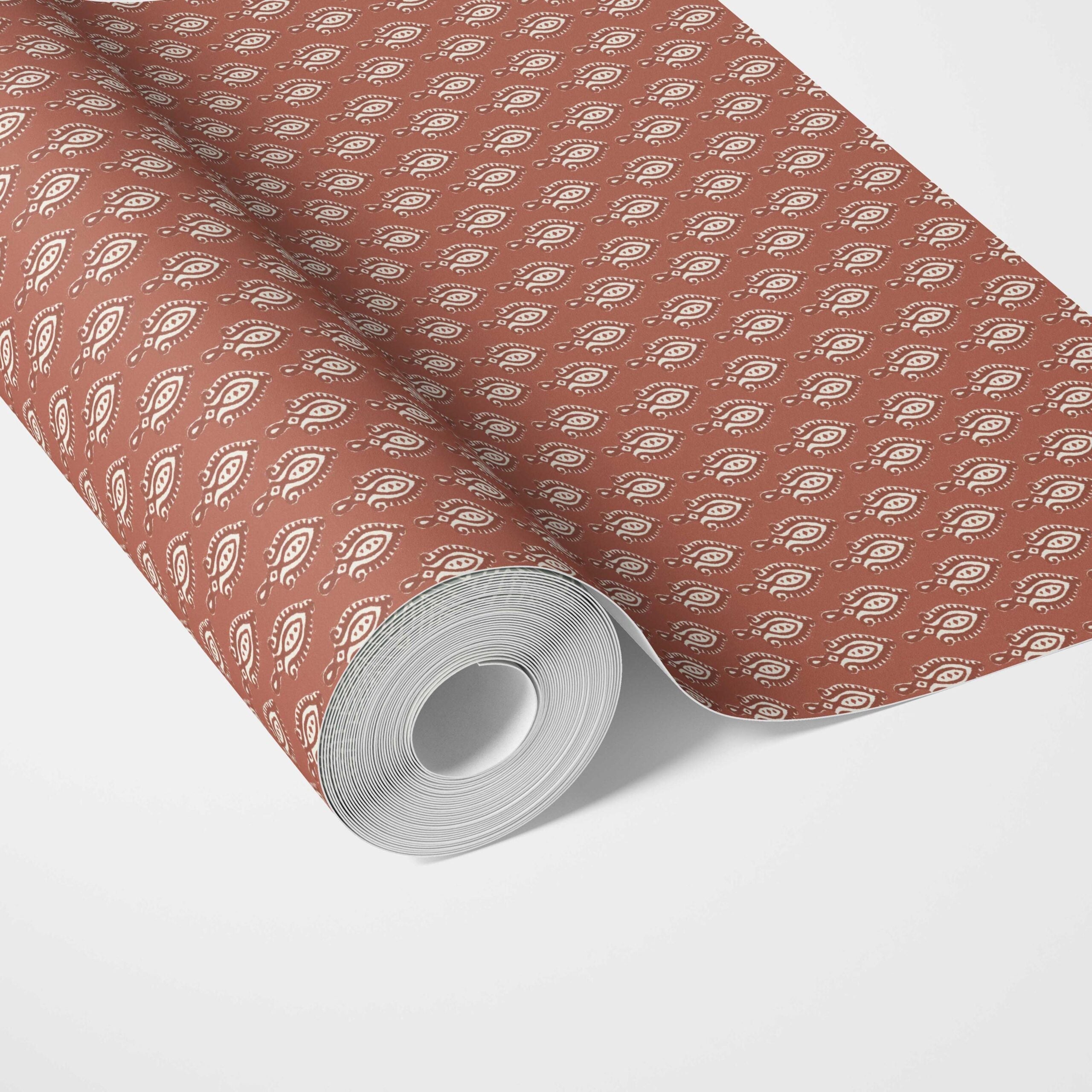 Textured Teardrop/ Paisley Block Print Traditional Wallpaper (Red/ White)