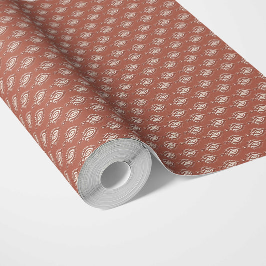Textured Teardrop/ Paisley Block Print Traditional Wallpaper (Red/ White)