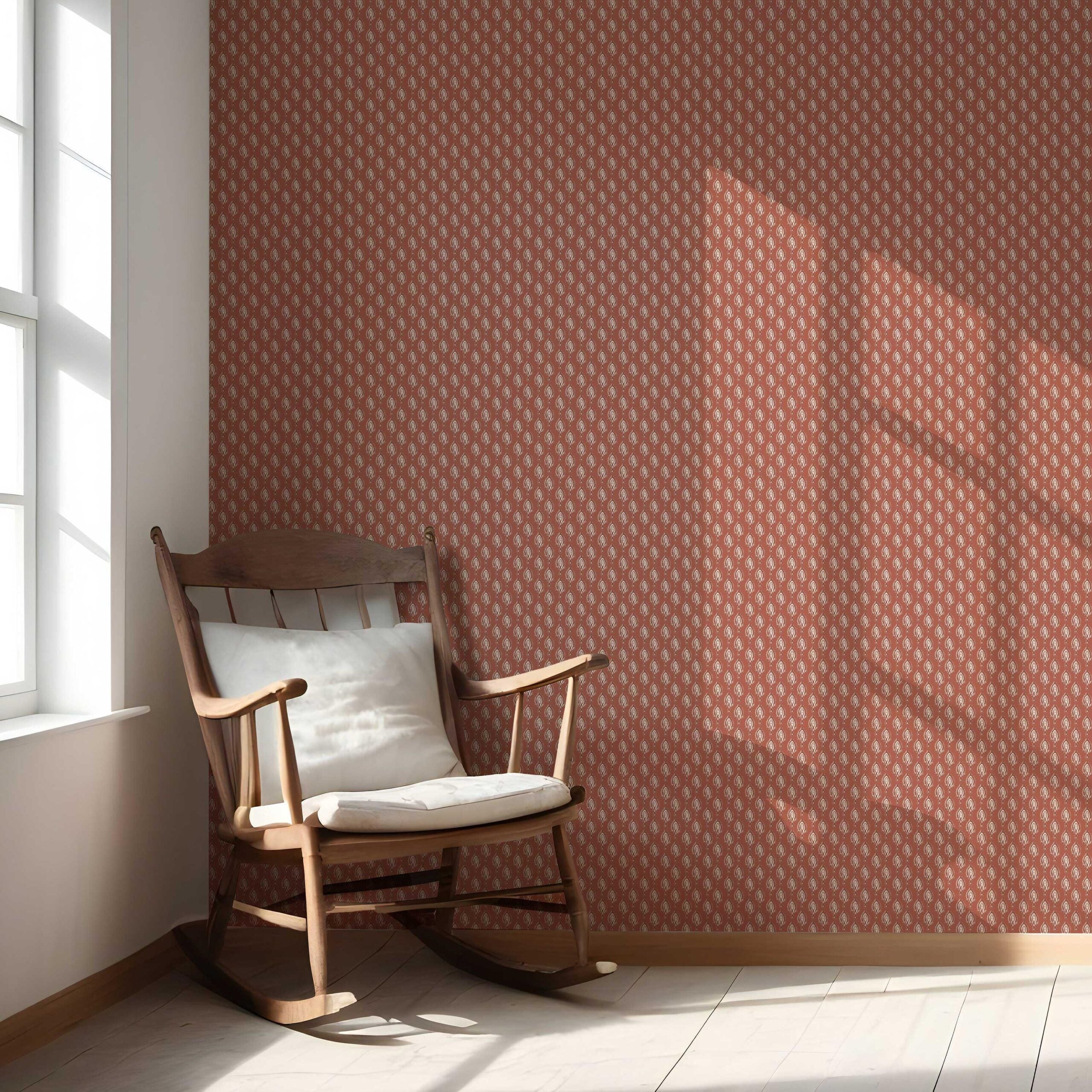 Textured Teardrop/ Paisley Block Print Nursery Wallpaper Sample (Red/ White)