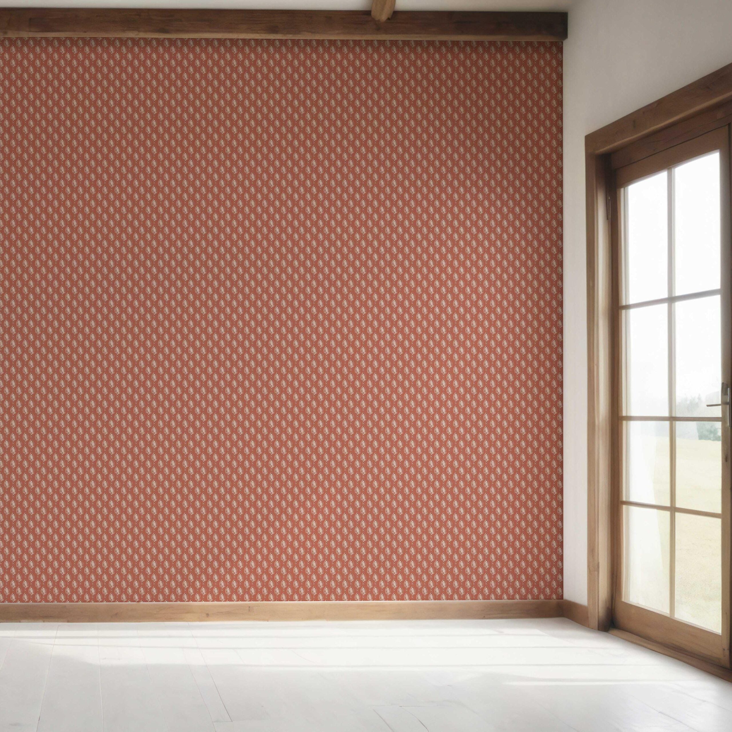 Textured Teardrop/ Paisley Block Print Bedroom Wallpaper (Red/ White)