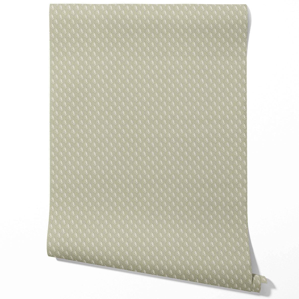 Textured Teardrop/ Paisley Block Print Kitchen Wallpaper (Olive Green/ White)