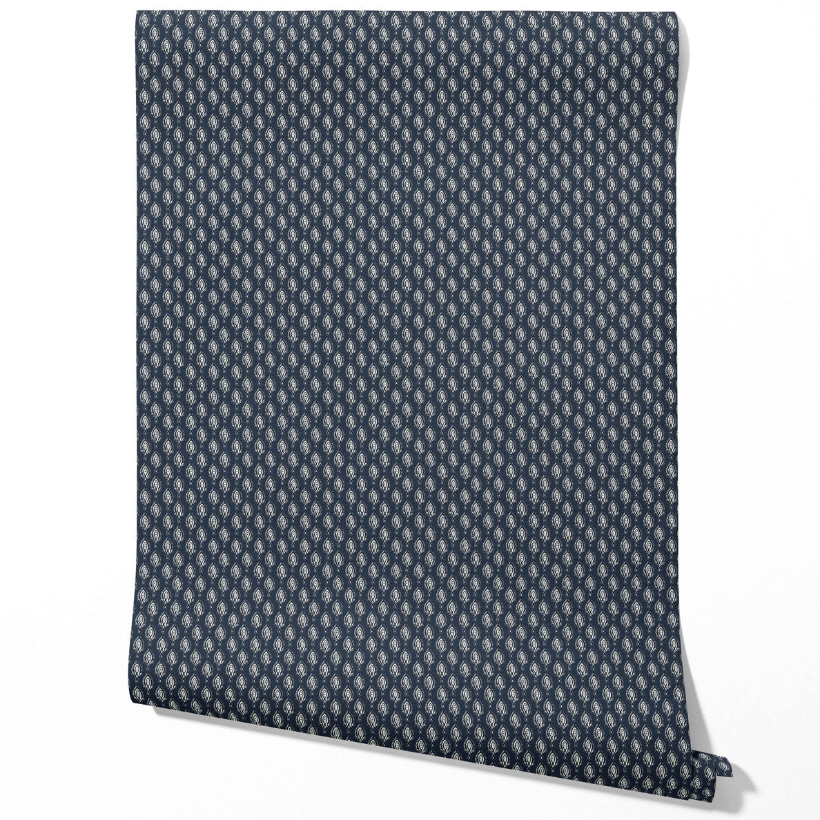 Textured Teardrop/ Paisley Block Print Kitchen Wallpaper Sample (Navy Blue/ White)