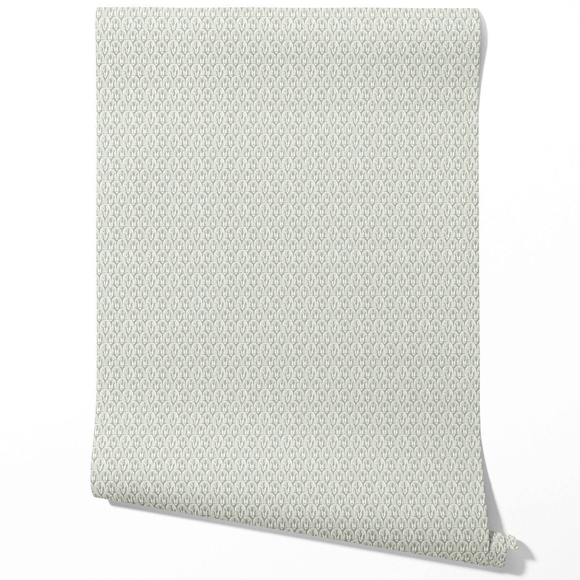 Geometric Scallops Floral Bathroom Wallpaper Sample (Green-Gray/ White)