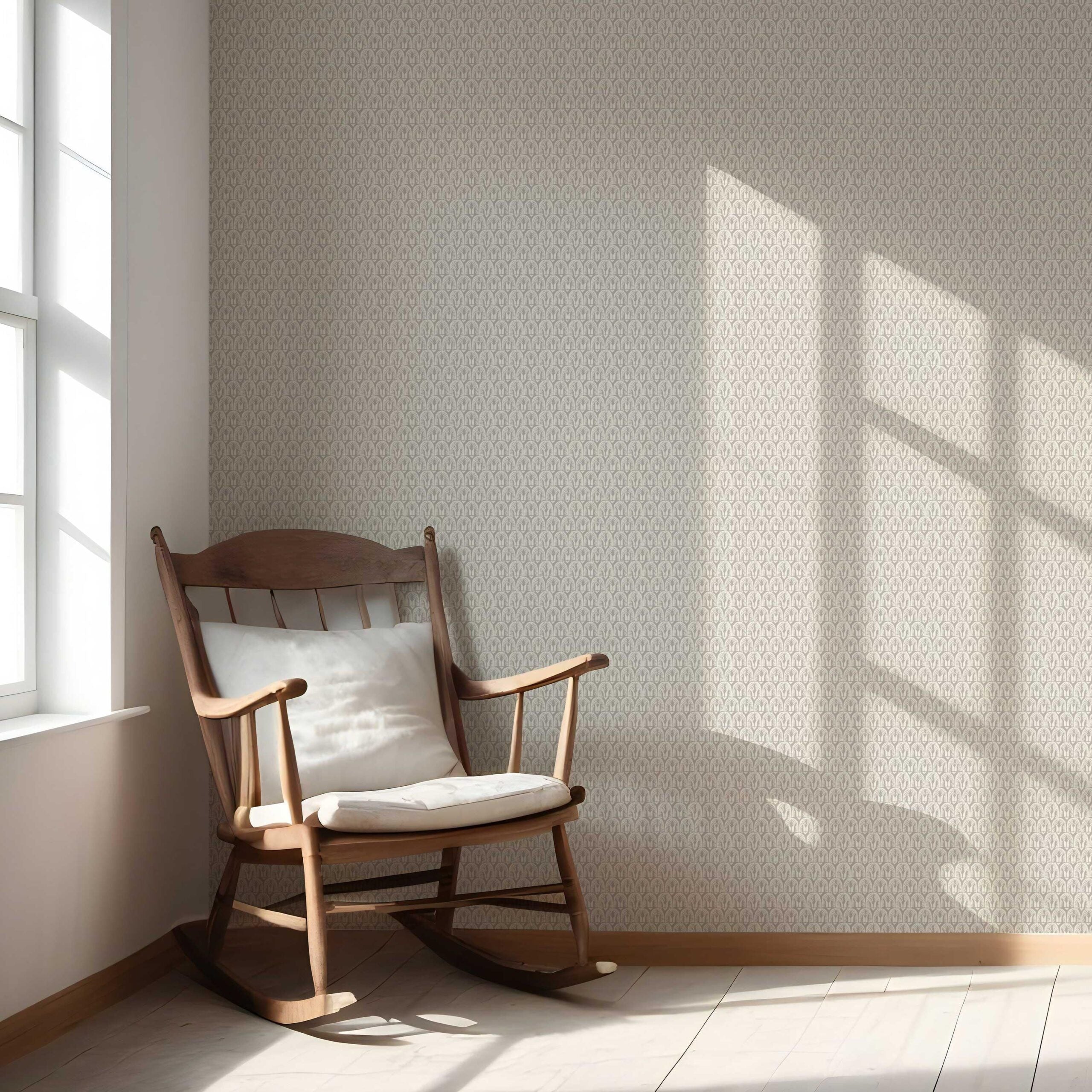 Neutral Geometric Scallops Floral Nursery Wallpaper Sample (Beige/ Greige)