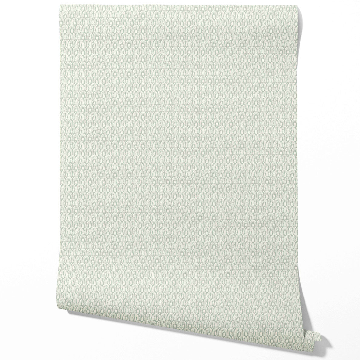 Neutral Geometric Scallops Floral Bathroom Wallpaper Sample (Green/ White)