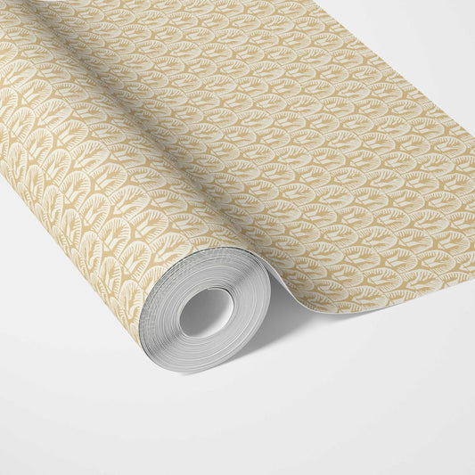 Geometric Scallops Floral Traditional Wallpaper (Yellow/ White)