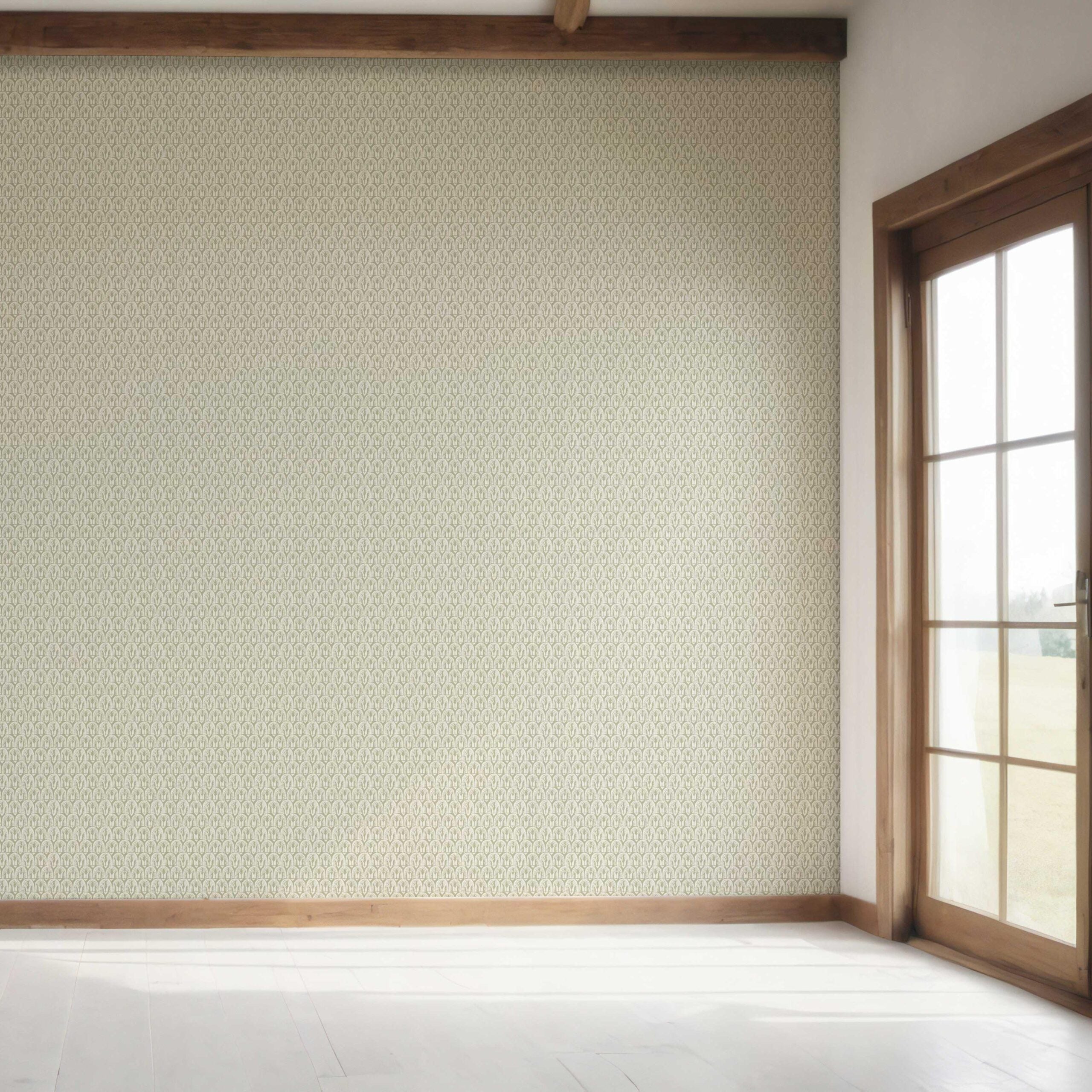 Geometric Scallops Floral Bedroom Wallpaper Sample (Olive Green/ White)