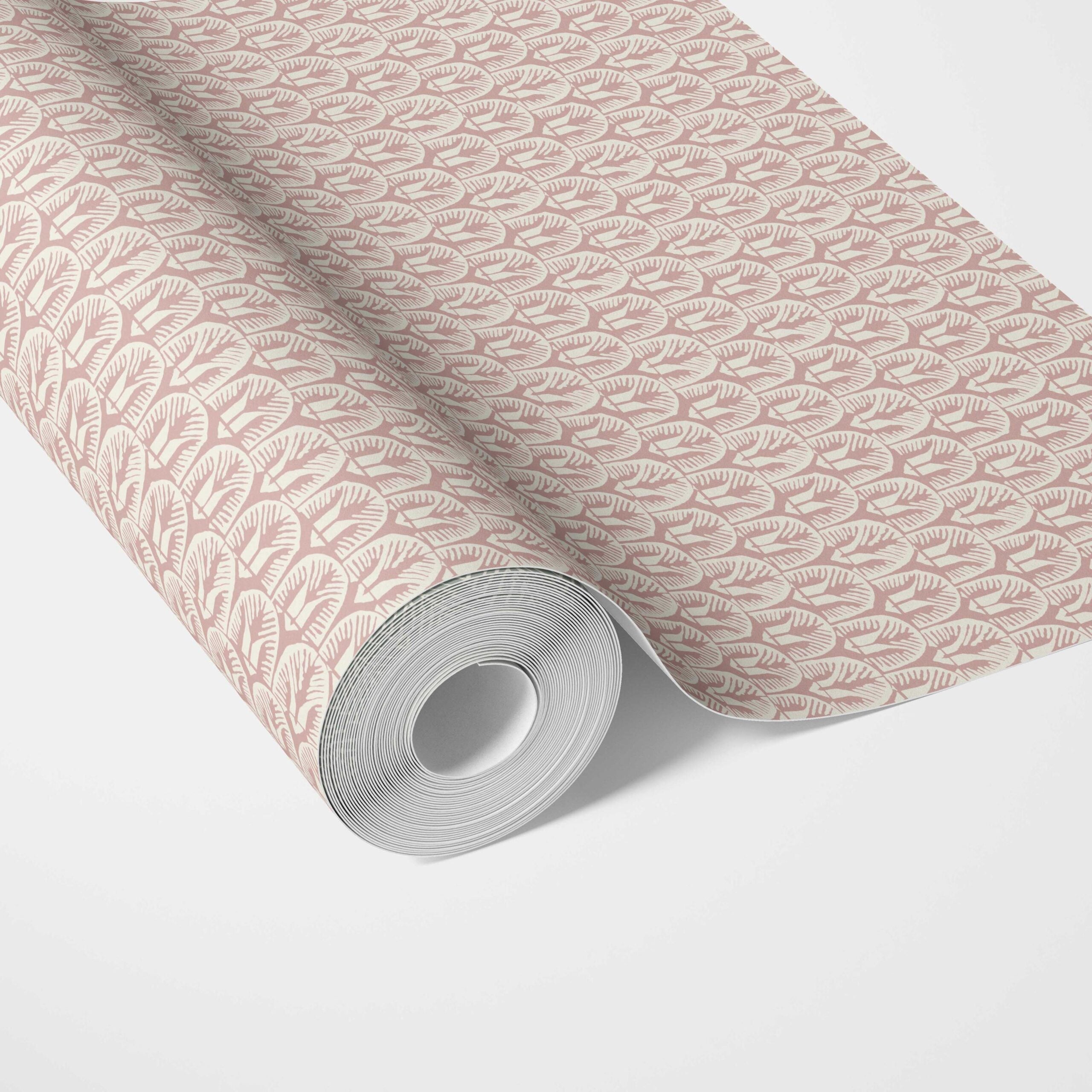 Geometric Scallops Floral Traditional Wallpaper (Pink/ White)
