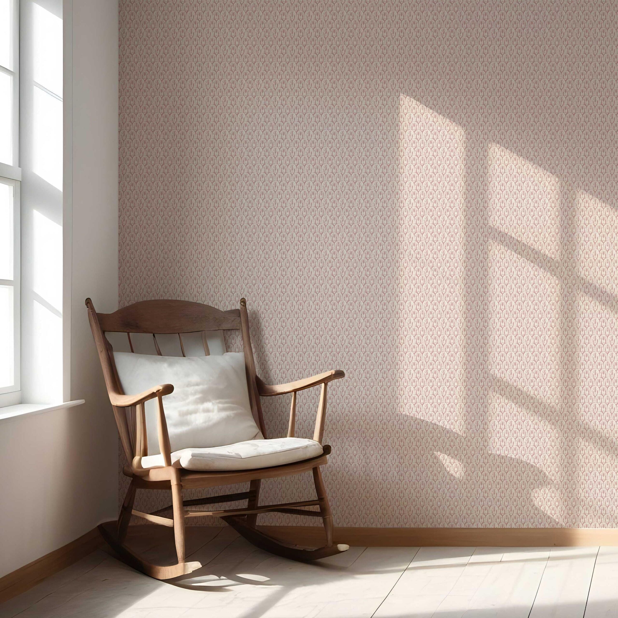 Geometric Scallops Floral Nursery Wallpaper (Pink/ White)