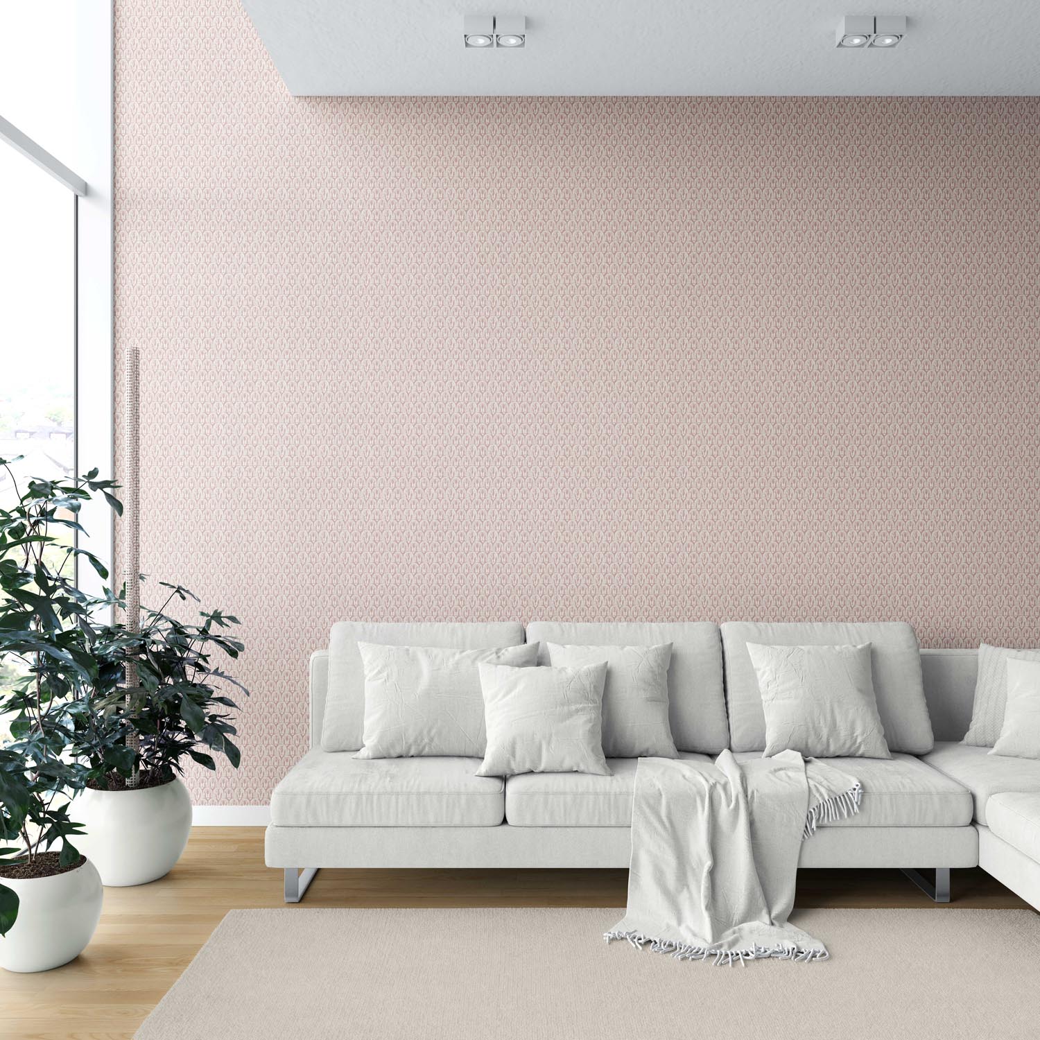 Geometric Scallops Floral Shower Toilet Wallpaper (Pink/ White)