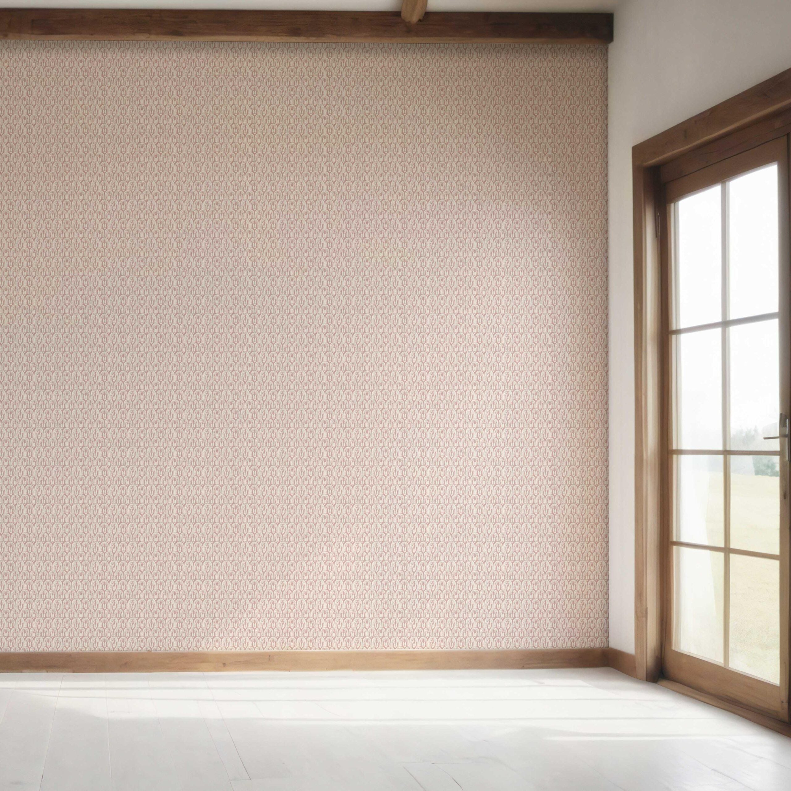 Geometric Scallops Floral Bedroom Wallpaper (Pink/ White)