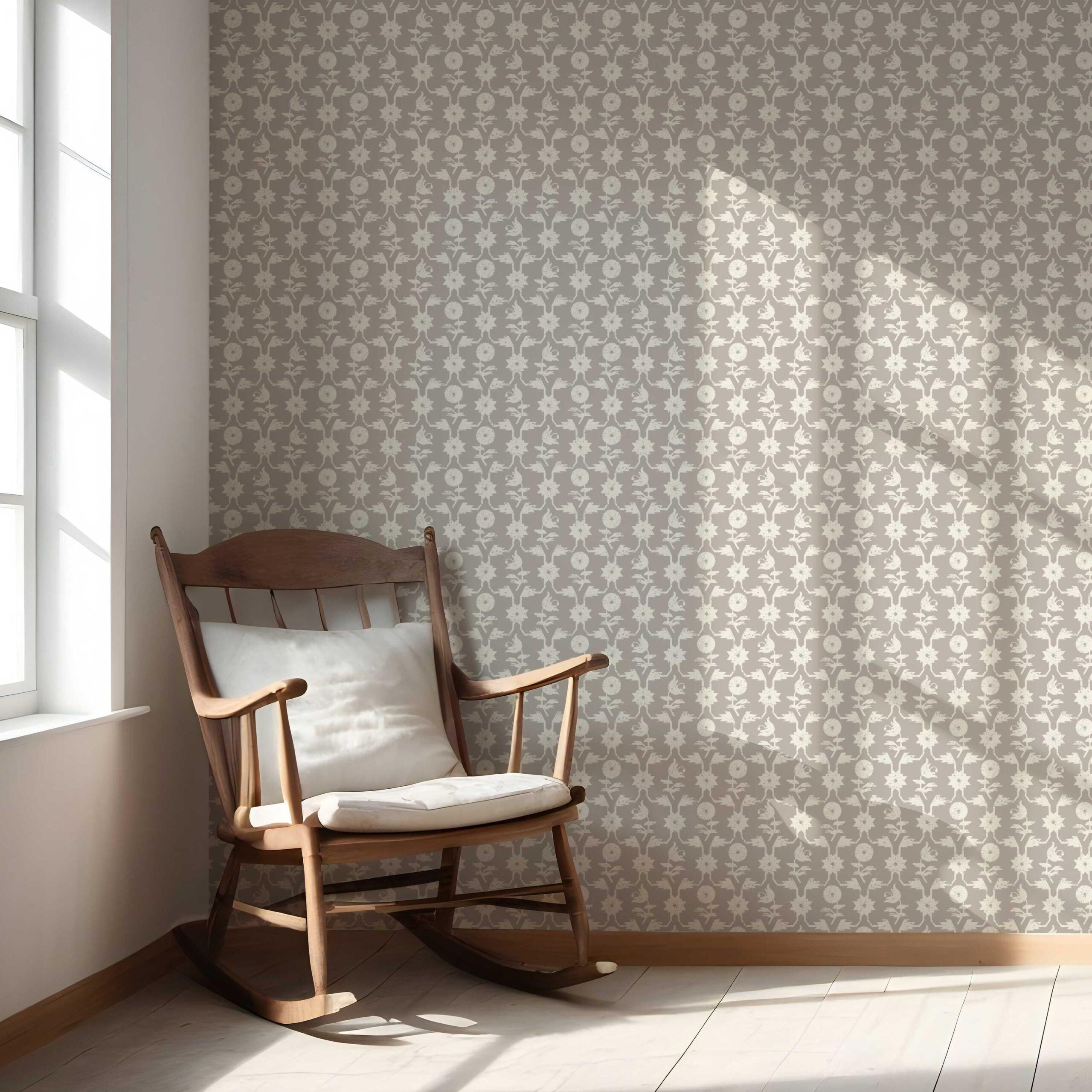 Neutral Toned Modern Floral/ Botanical Nursery Wallpaper (Gray/ Greige/ White)