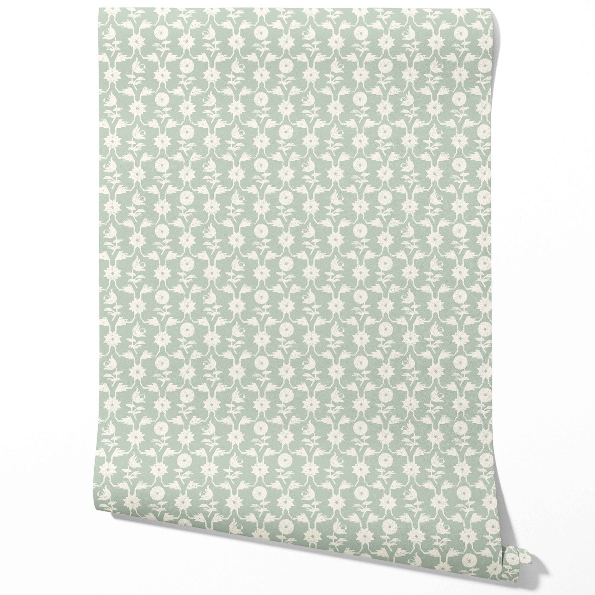 Modern Floral Botanical Traditional Wallpaper Sample (Green/ White)