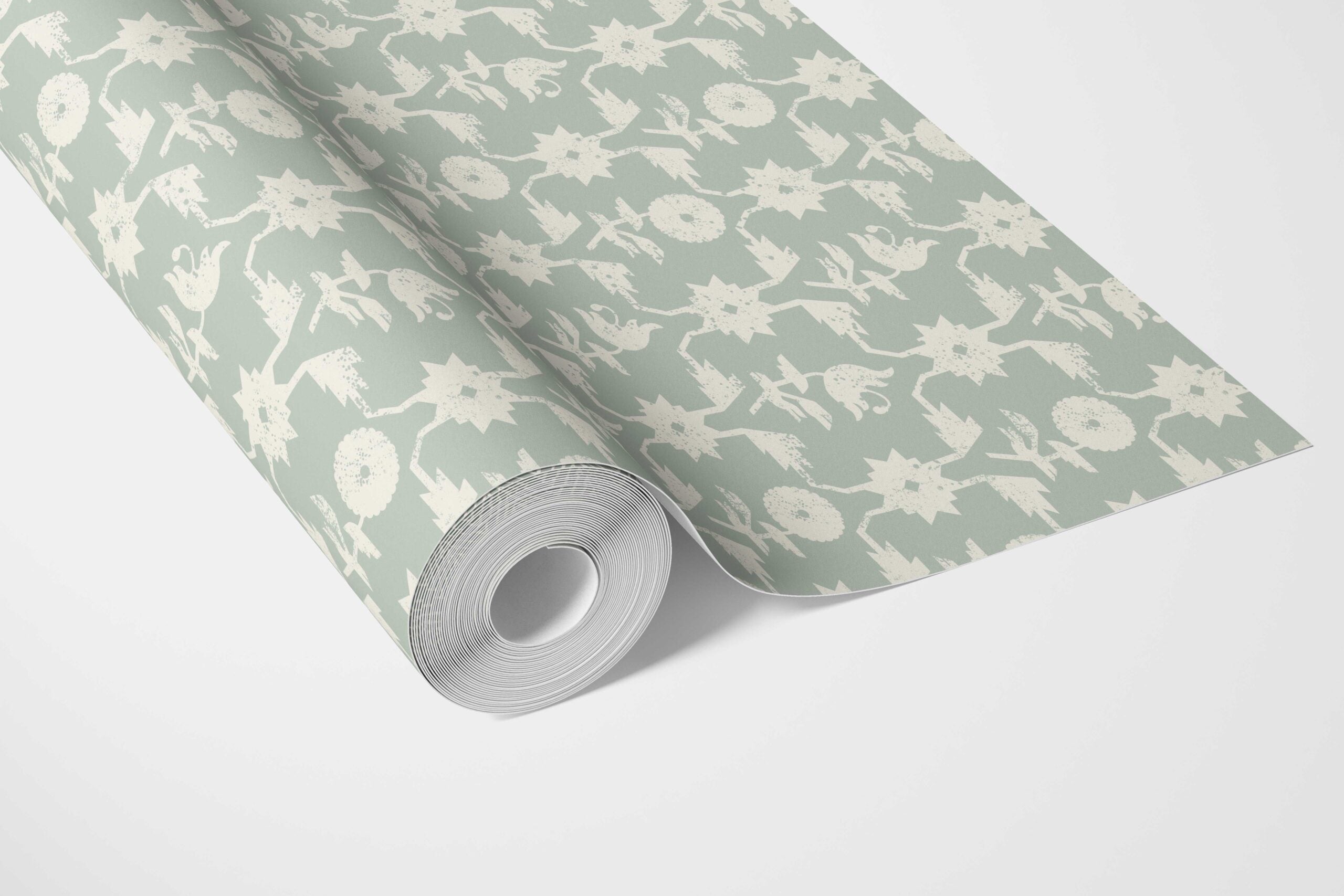 Modern Floral Botanical Bathroom Wallpaper Sample (Green/ White)