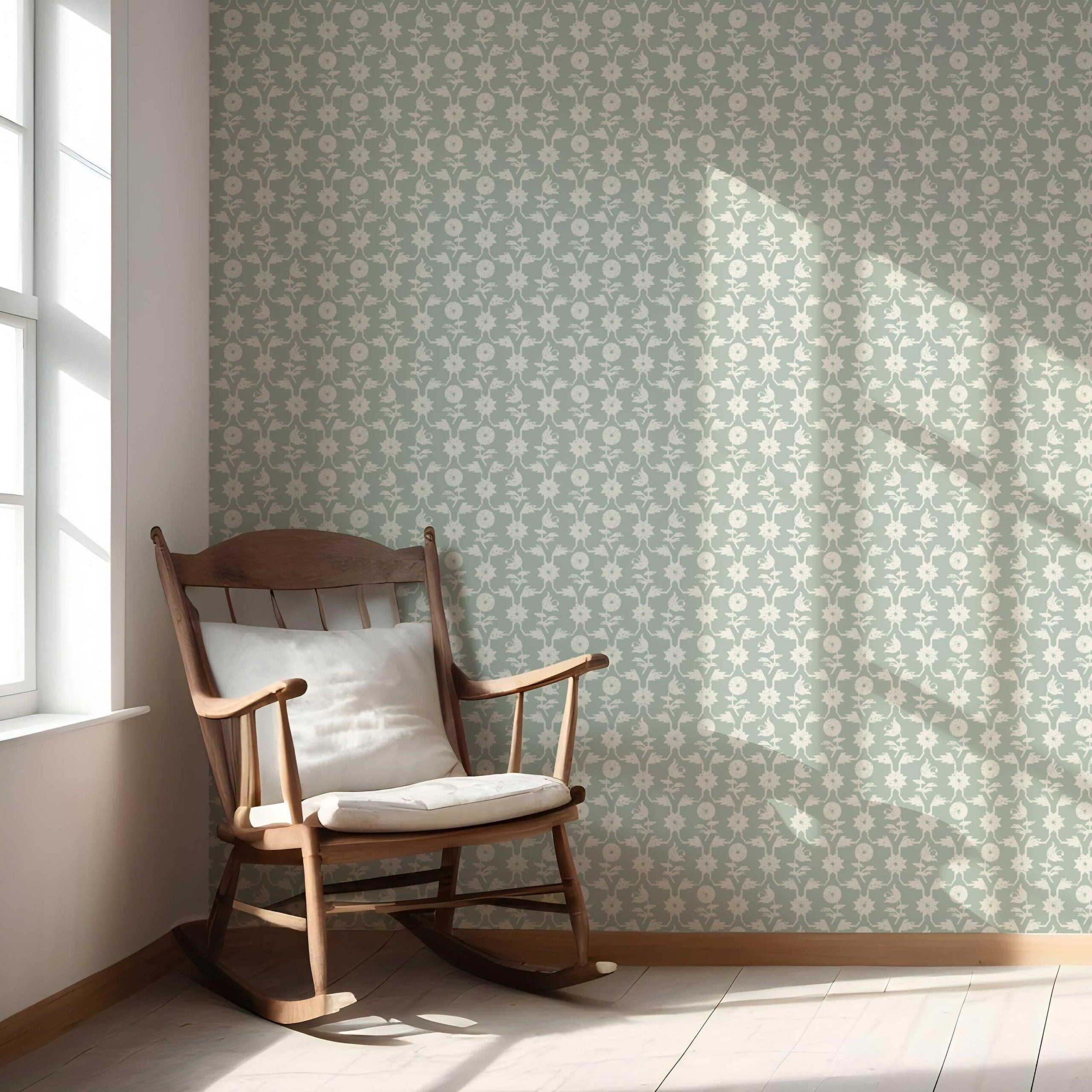 Modern Floral Botanical Nursery Wallpaper (Green/ White)
