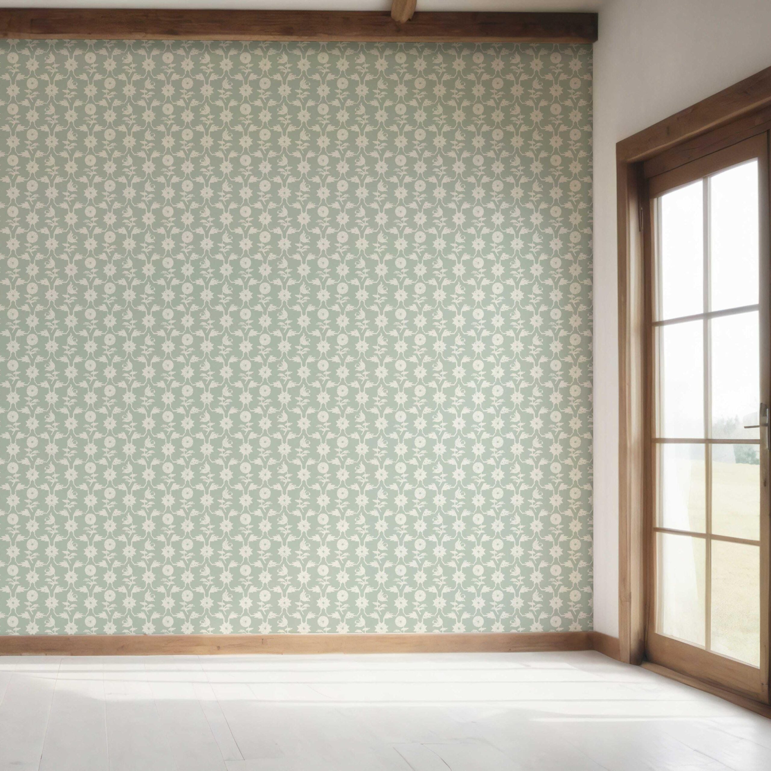 Modern Floral Botanical Bedroom Wallpaper Sample (Green/ White)