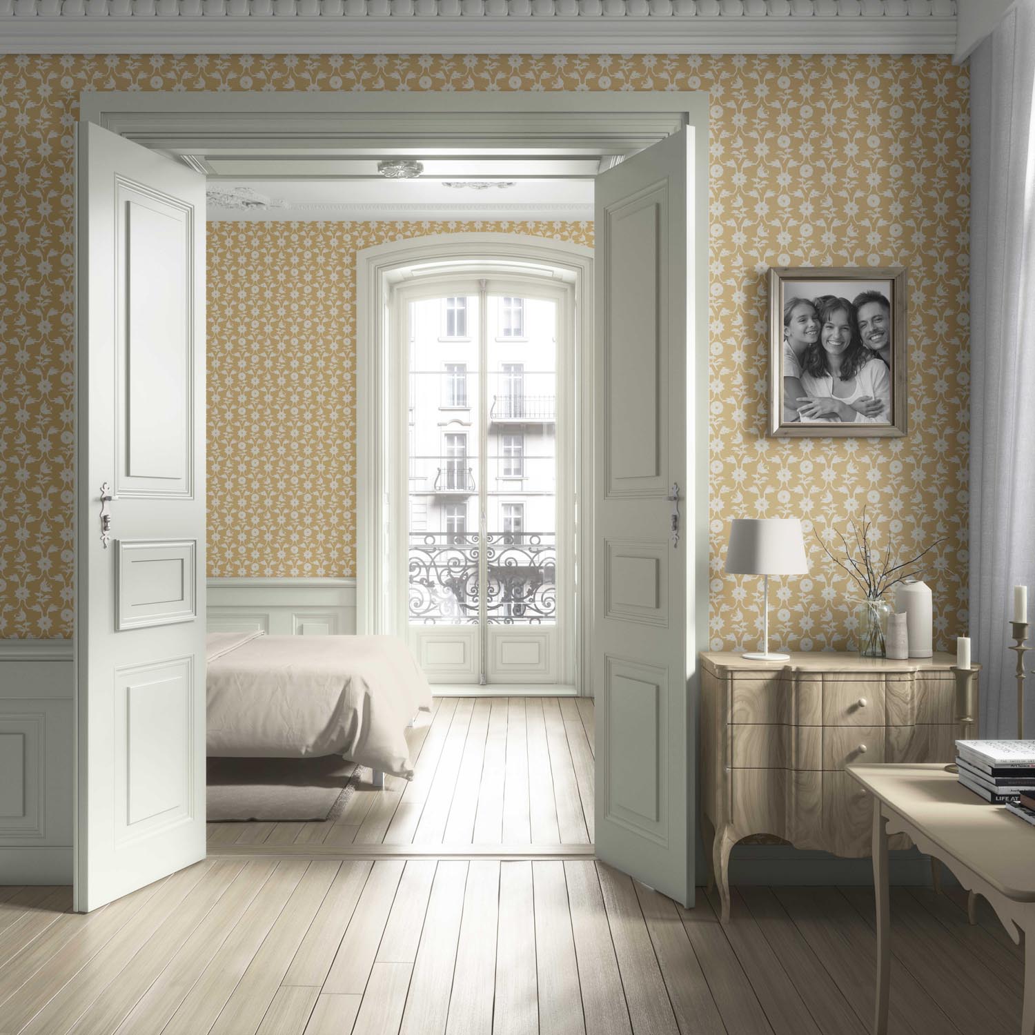 Modern Floral Botanical Living Room Wallpaper Sample (Yellow/ White)
