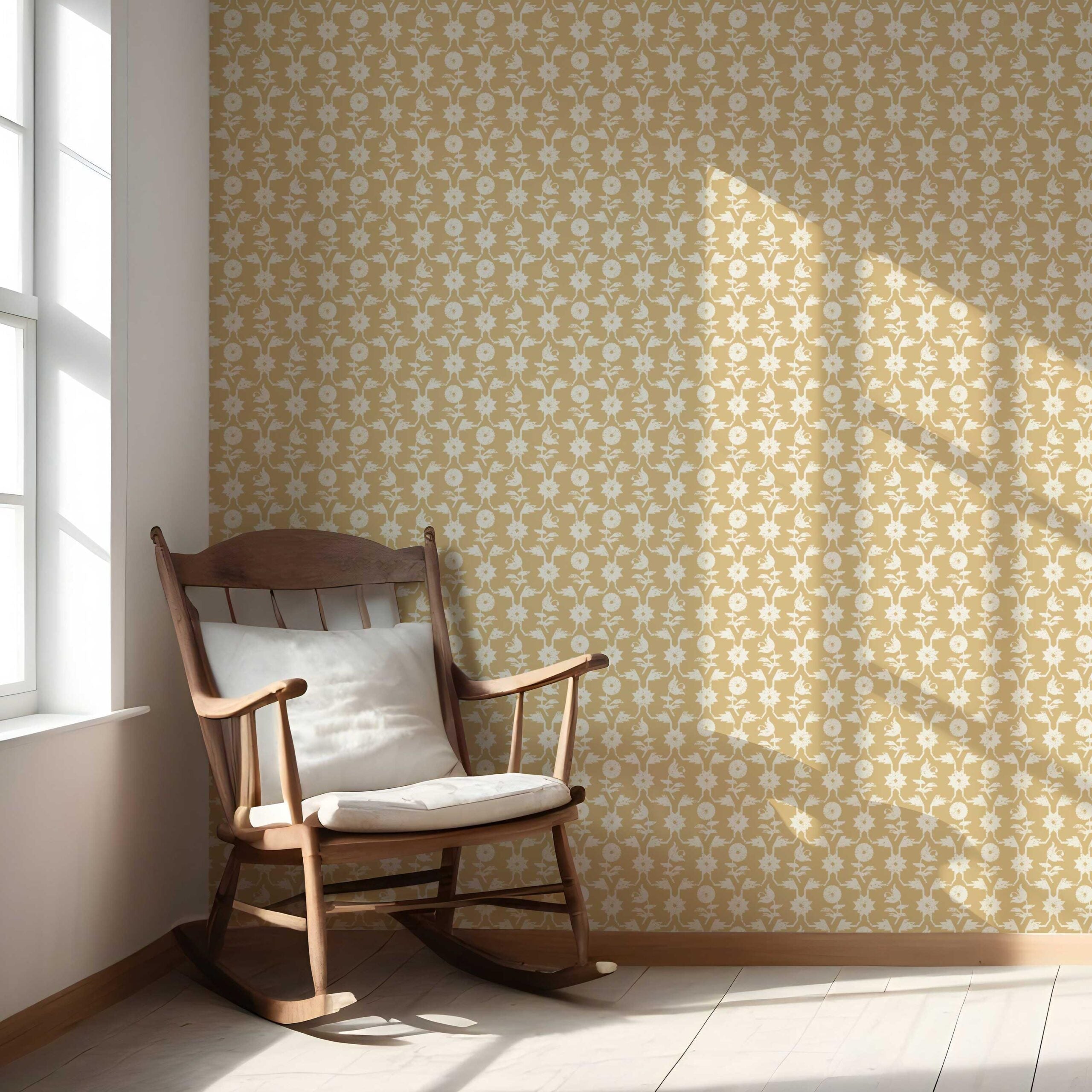 Modern Floral Botanical Nursery Wallpaper Sample (Yellow/ White)
