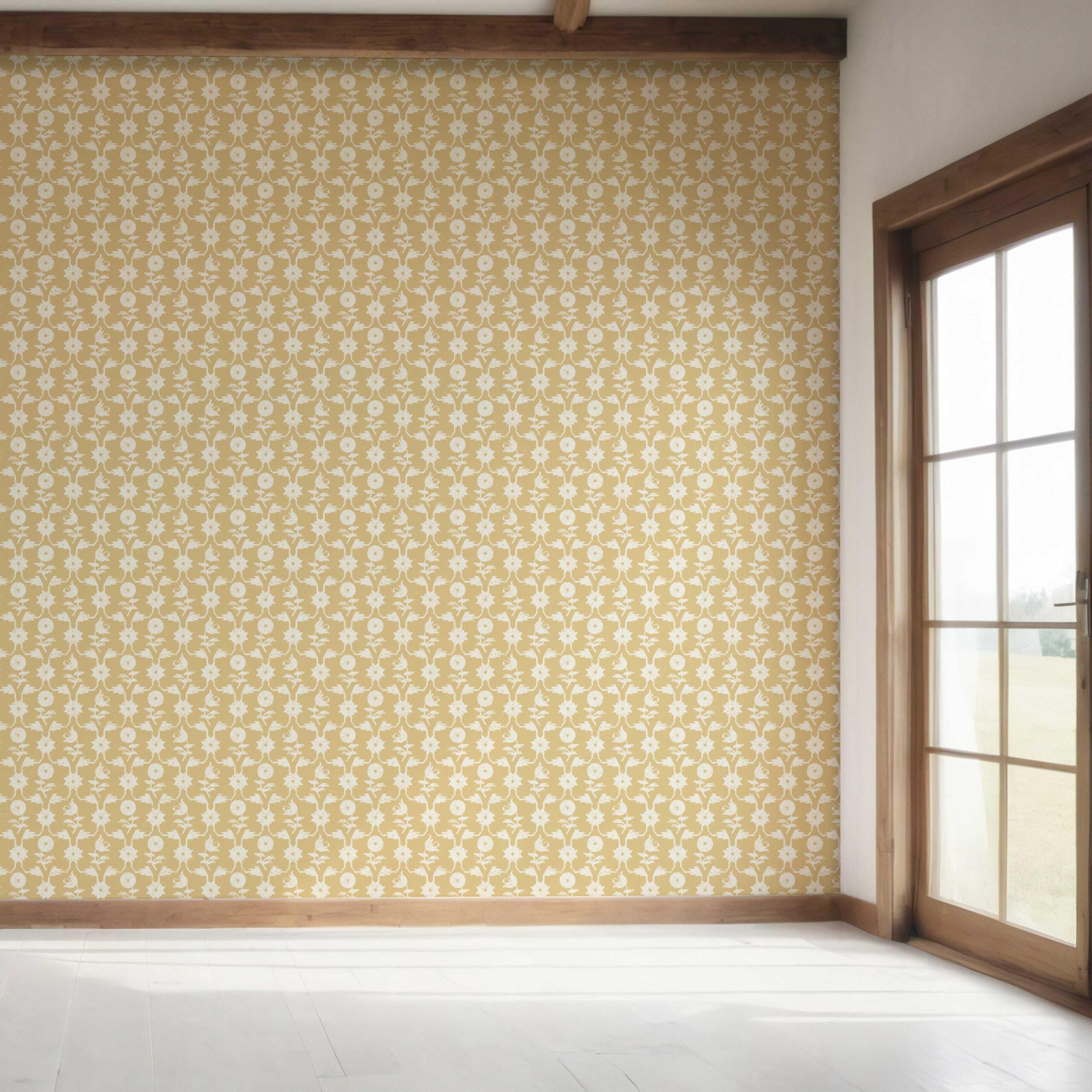 Modern Floral Botanical Bedroom Wallpaper Sample (Yellow/ White)
