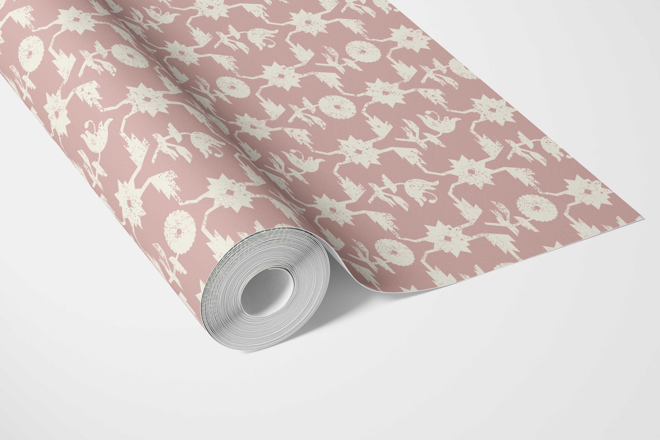 Modern Floral Botanical Bathroom Wallpaper (Pink/ White)