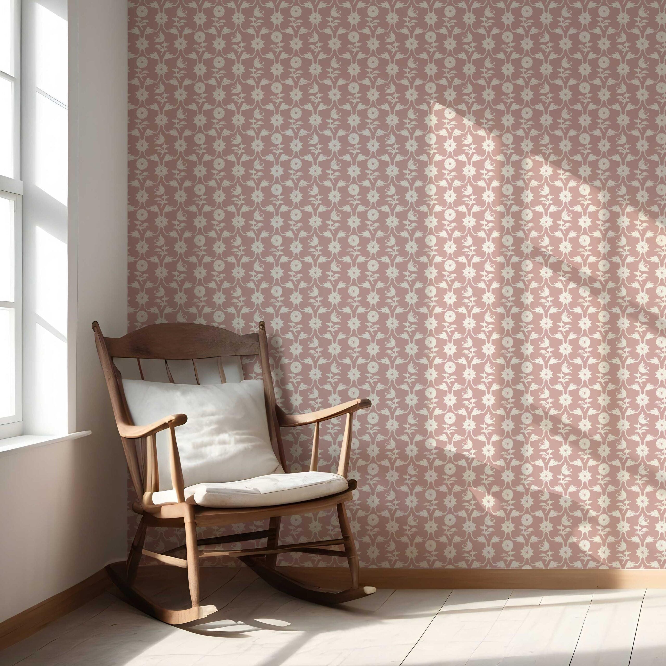 Modern Floral Botanical Nursery Wallpaper Sample (Pink/ White)