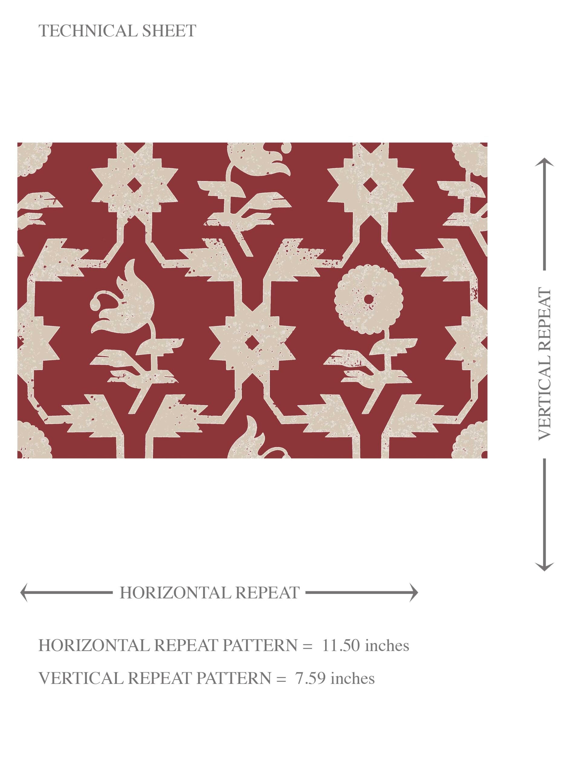 Modern Floral Botanical Kids Room Wallpaper Sample (Deep Red/ Off-White)