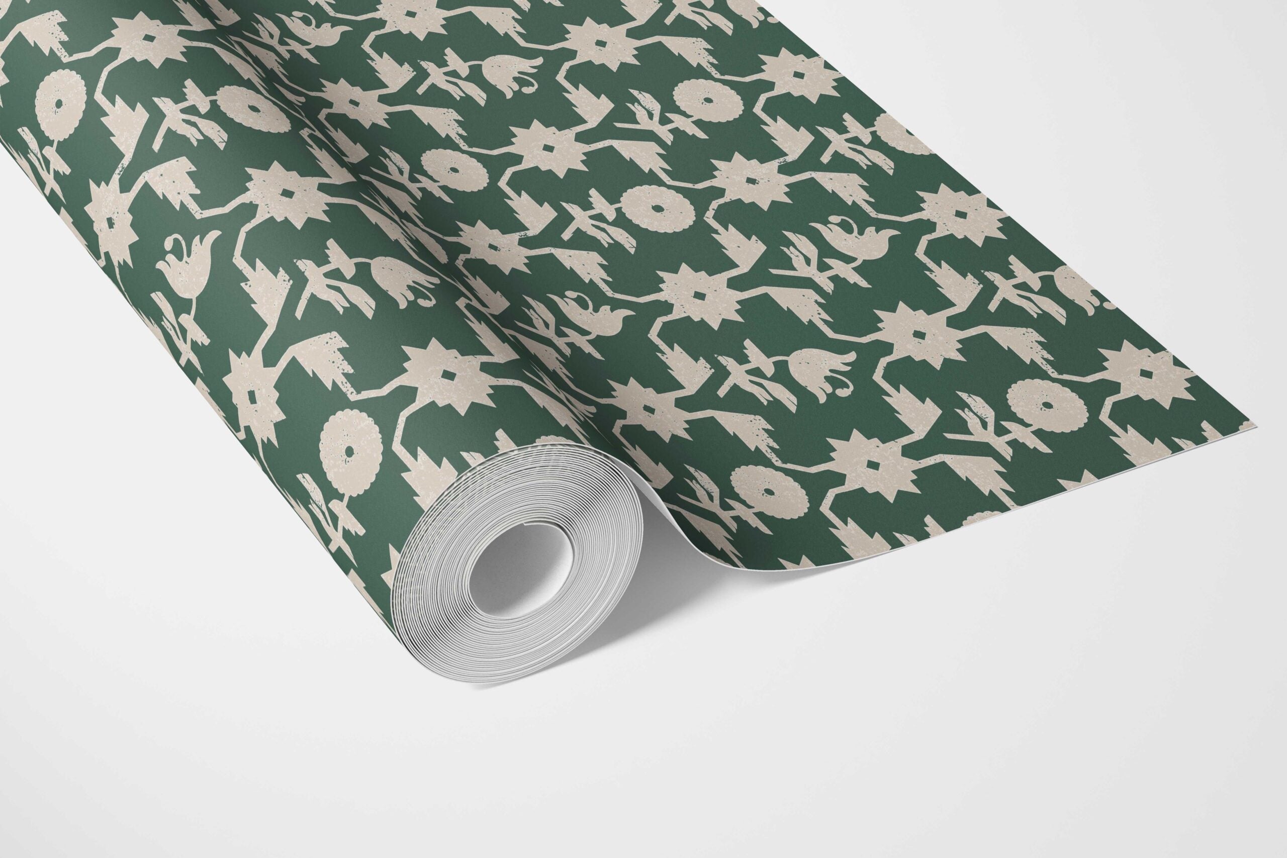 Modern Floral Botanical Bathroom Wallpaper Sample (Green/ Beige)