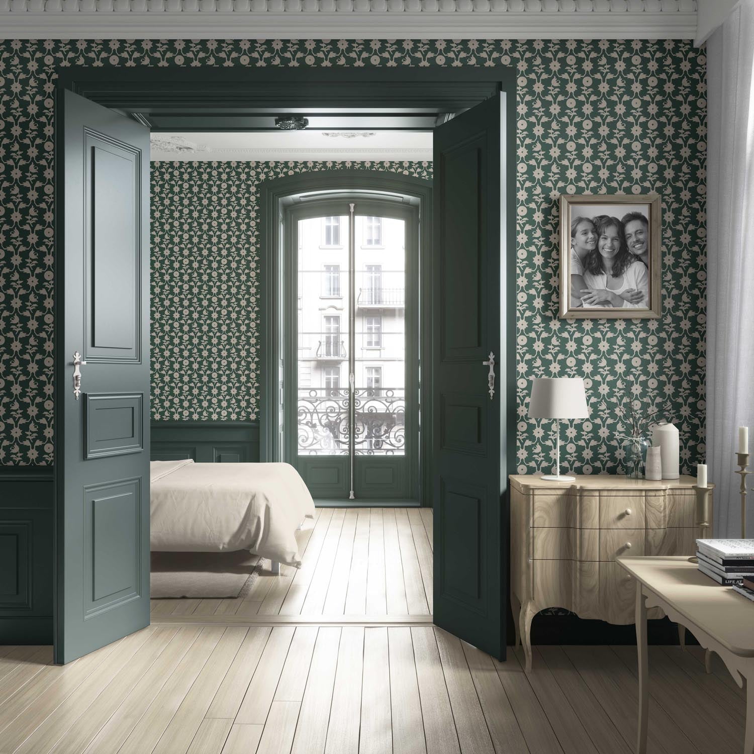 Modern Floral Botanical Living Room Wallpaper Sample (Green/ Beige)