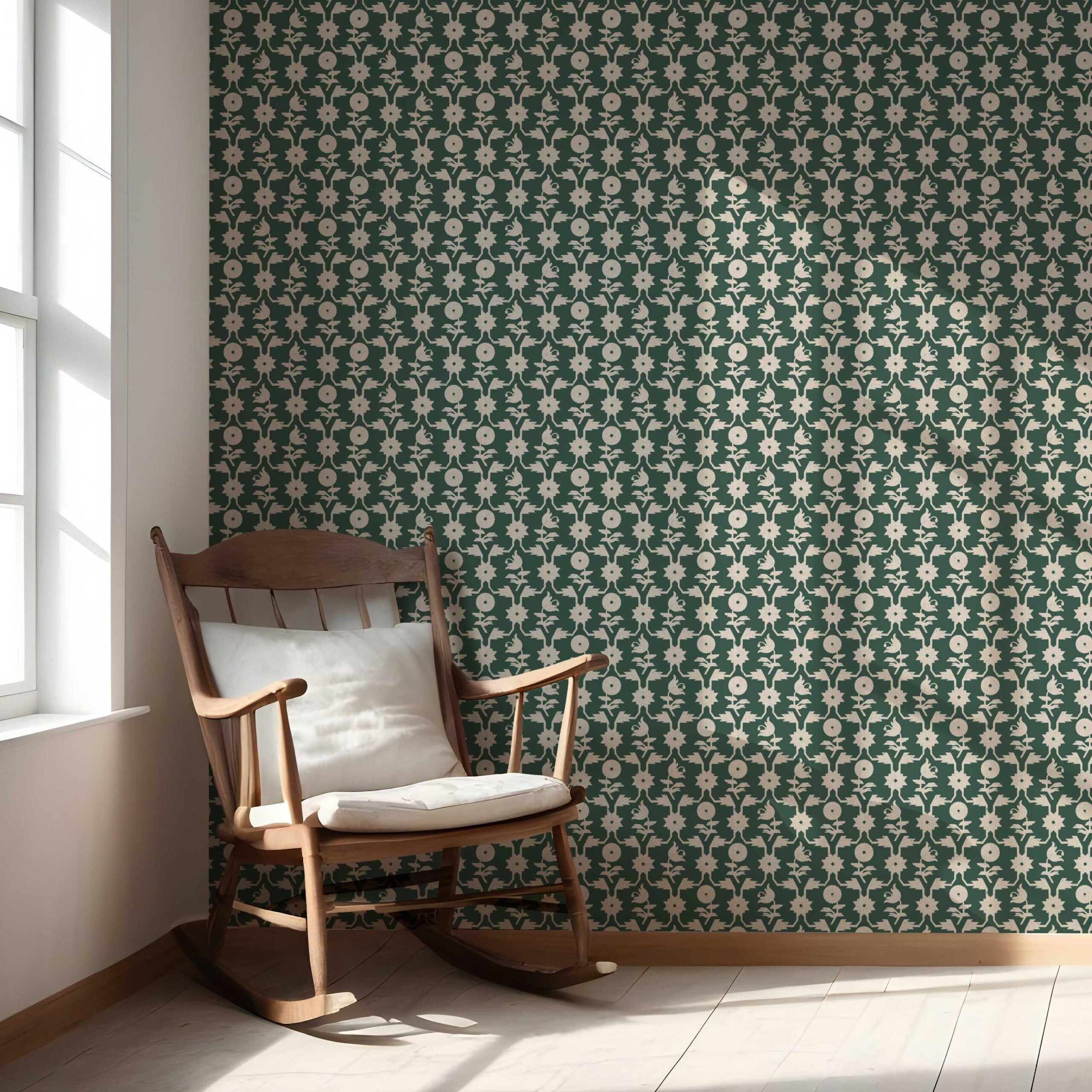Modern Floral Botanical Nursery Wallpaper Sample (Green/ Beige)