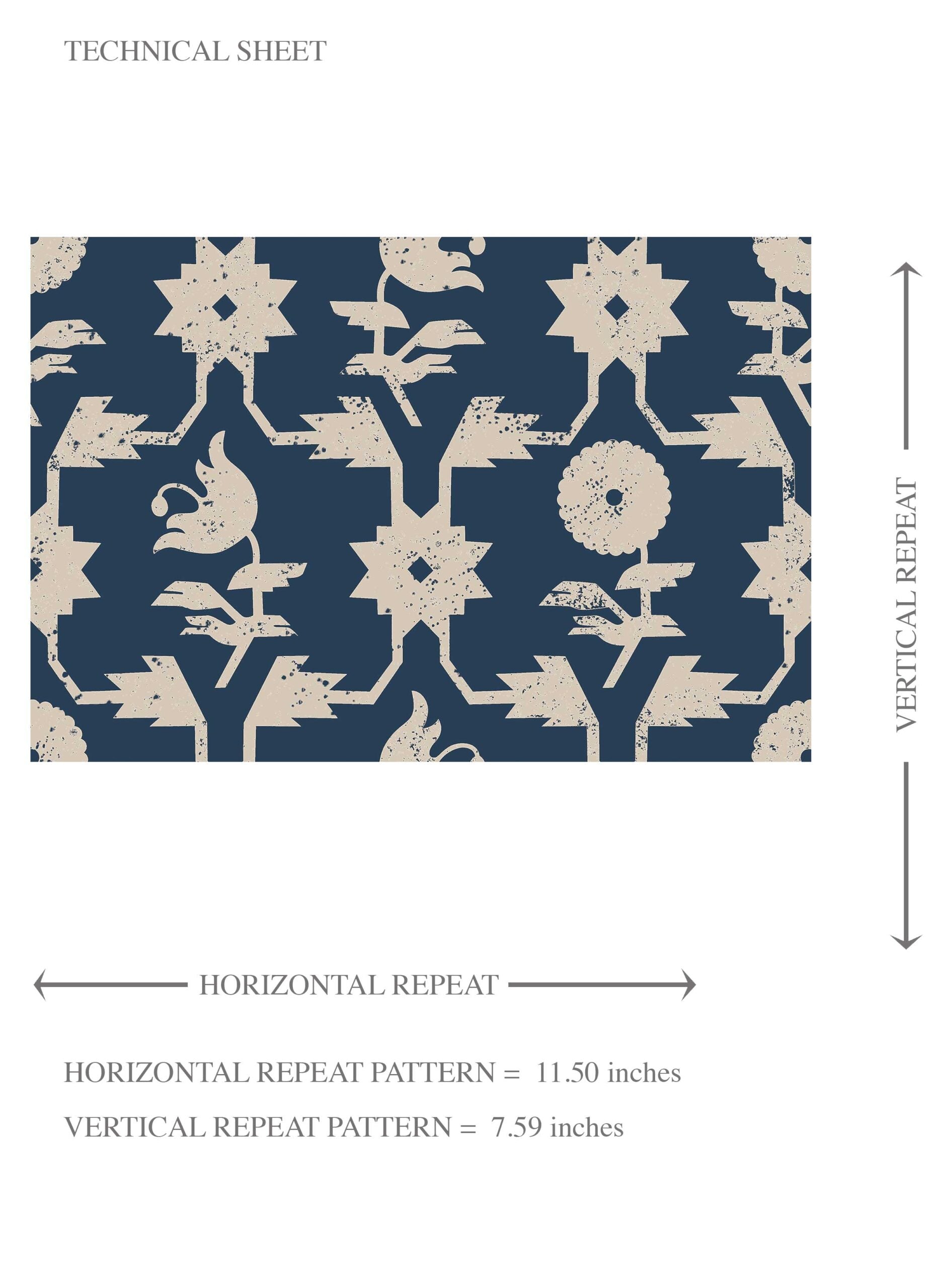 Modern Floral Botanical Kids Room Wallpaper Sample (Navy Blue/ Beige)