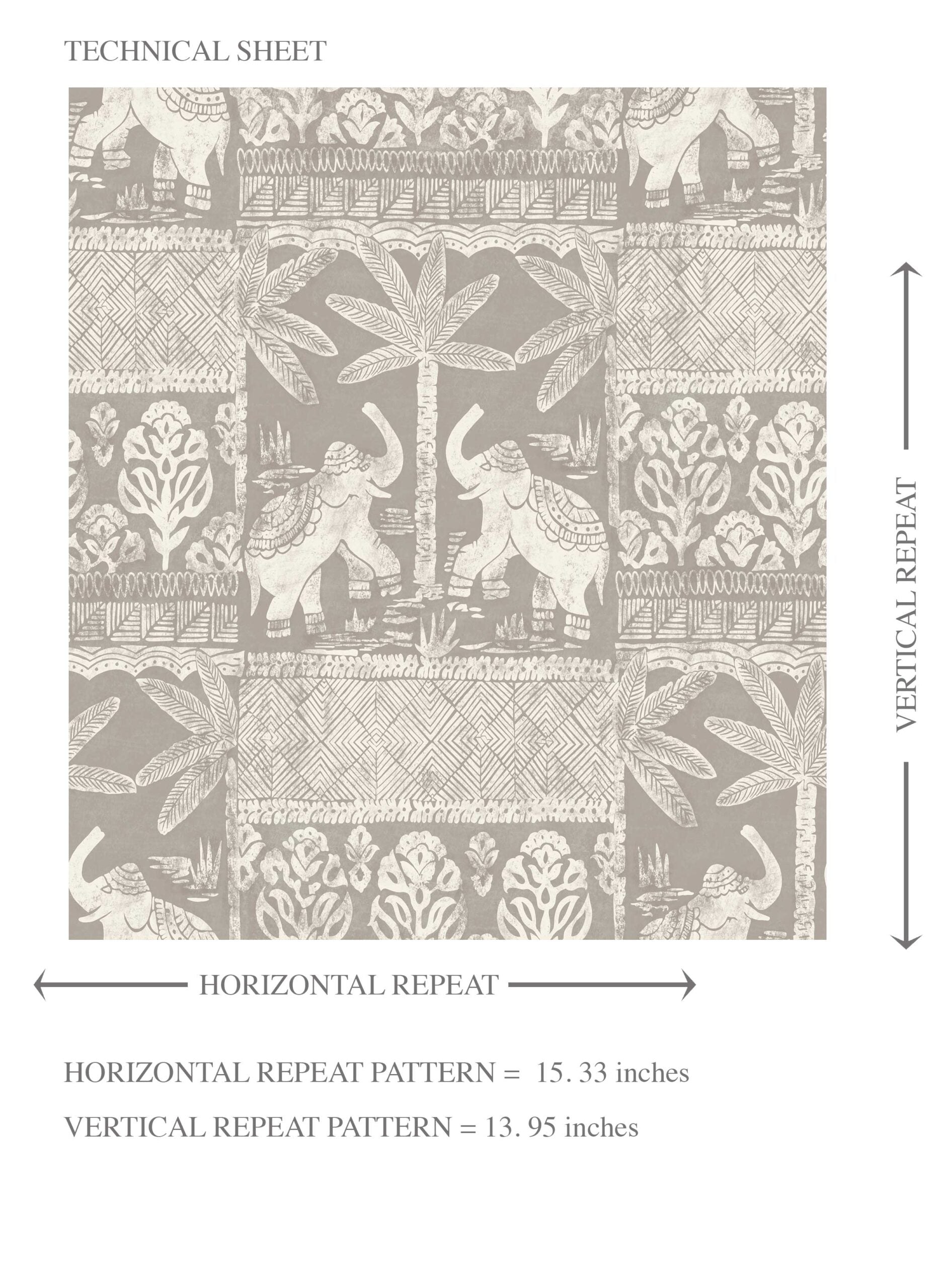 Ethnic/ Heritage Elephants & Animals Print Kids Room Wallpaper Sample (Warm Gray/ Greige/ White)