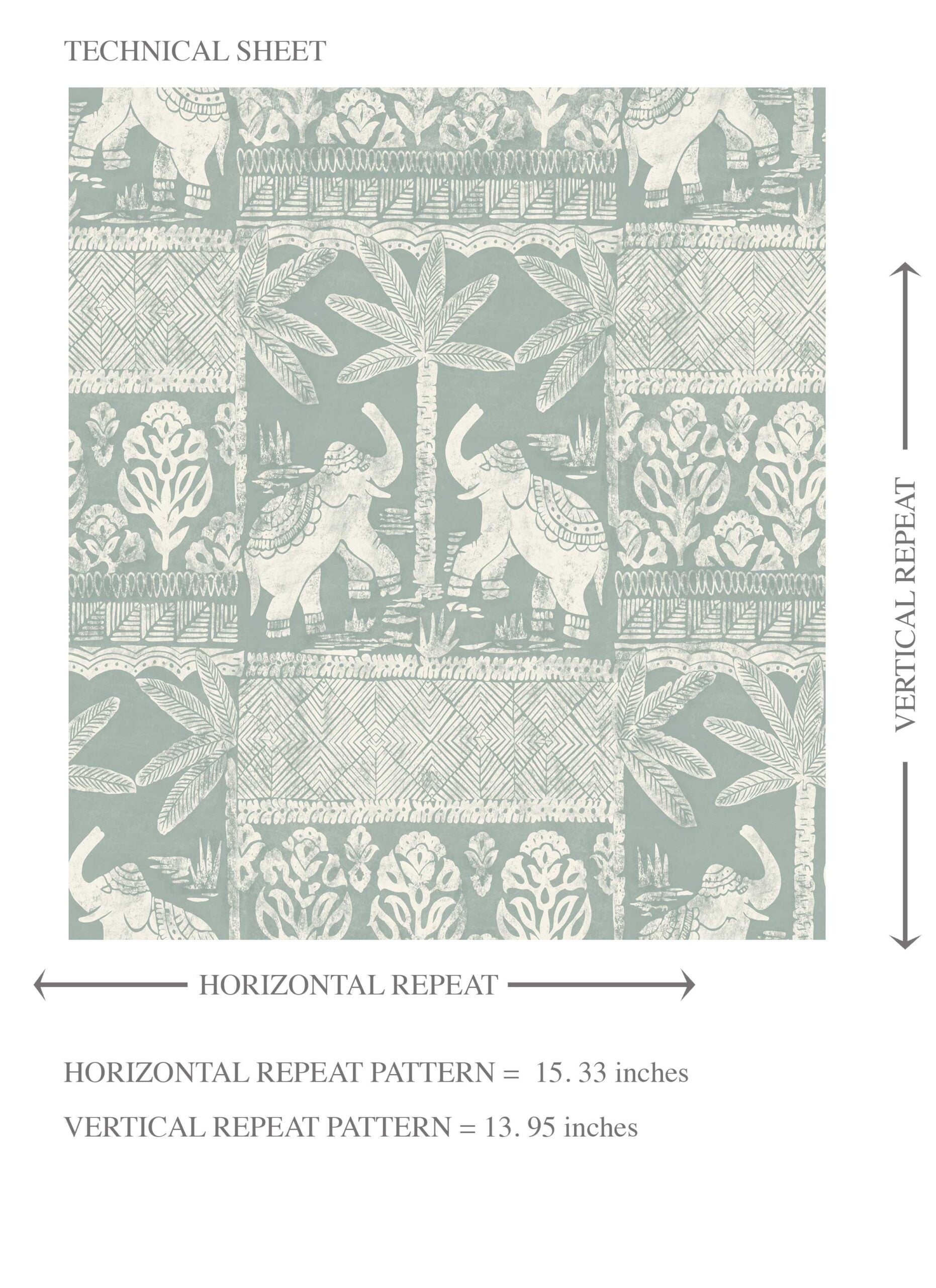 Ethnic/ Heritage Elephants & Animals Print Kids Room Wallpaper Sample (Duck Egg Blue/ White)