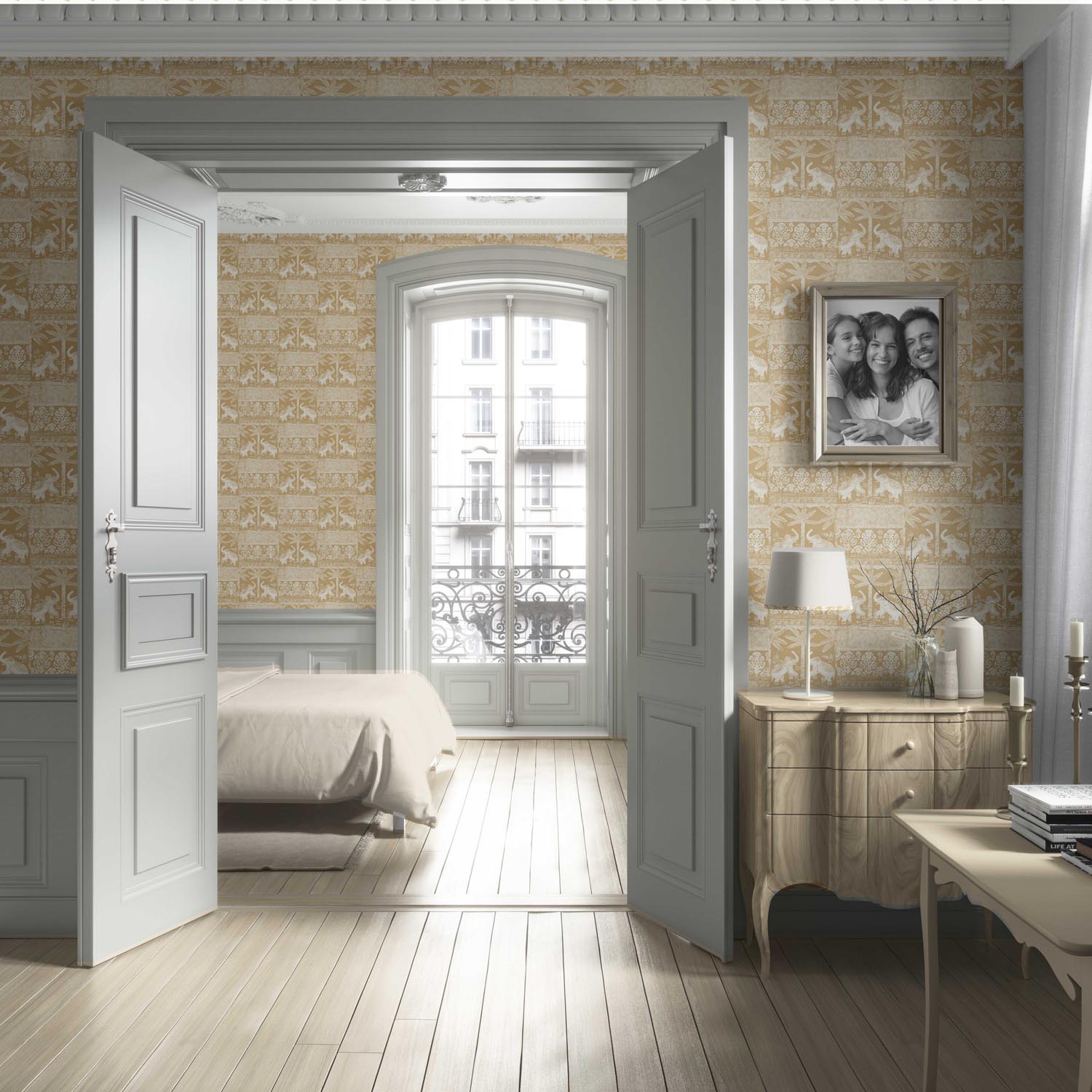 Ethnic/ Heritage Elephants & Animals Print Living Room Wallpaper Sample (Yellow/ White)