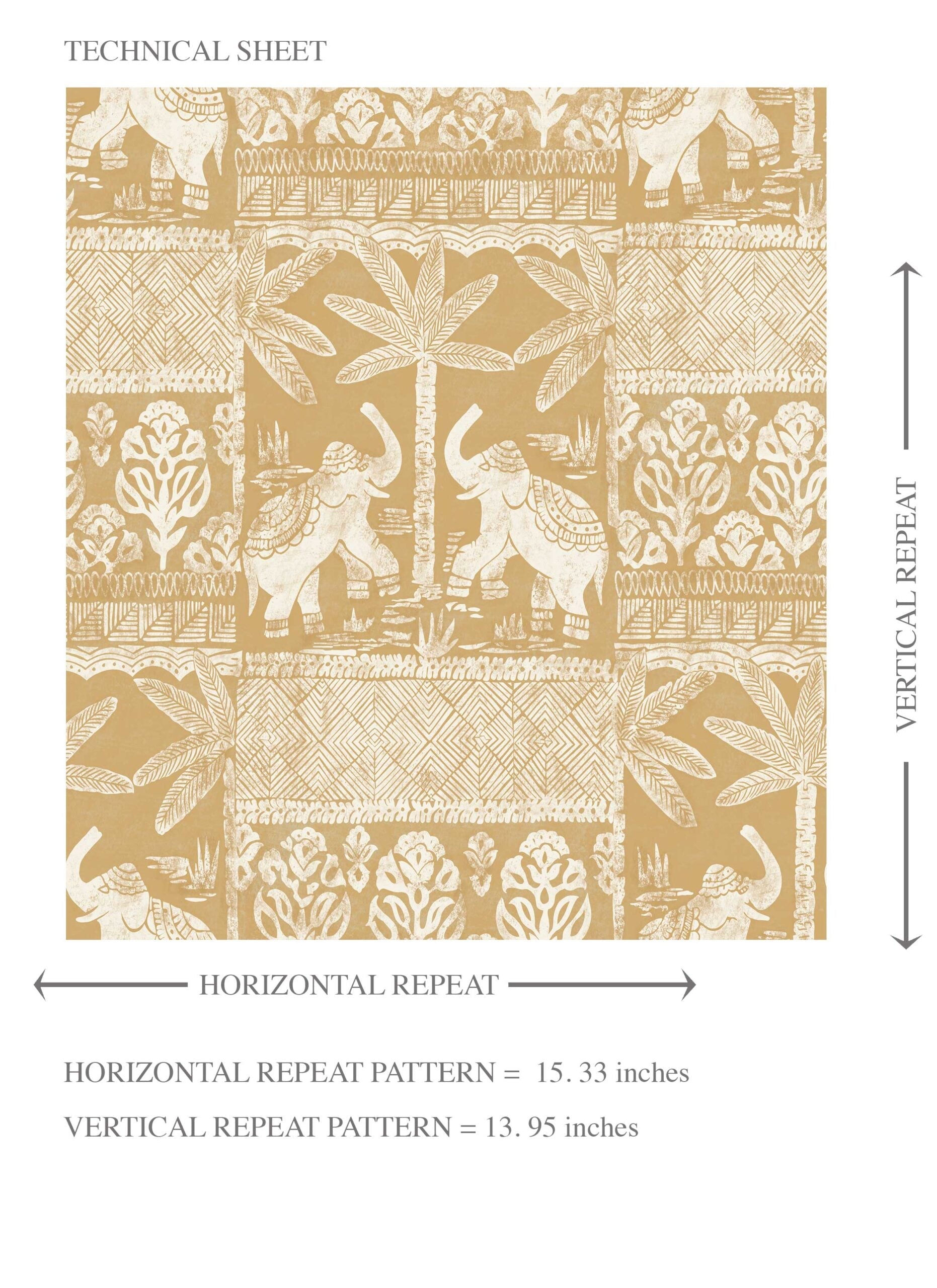 Ethnic/ Heritage Elephants & Animals Print Kids Room Wallpaper Sample (Yellow/ White)