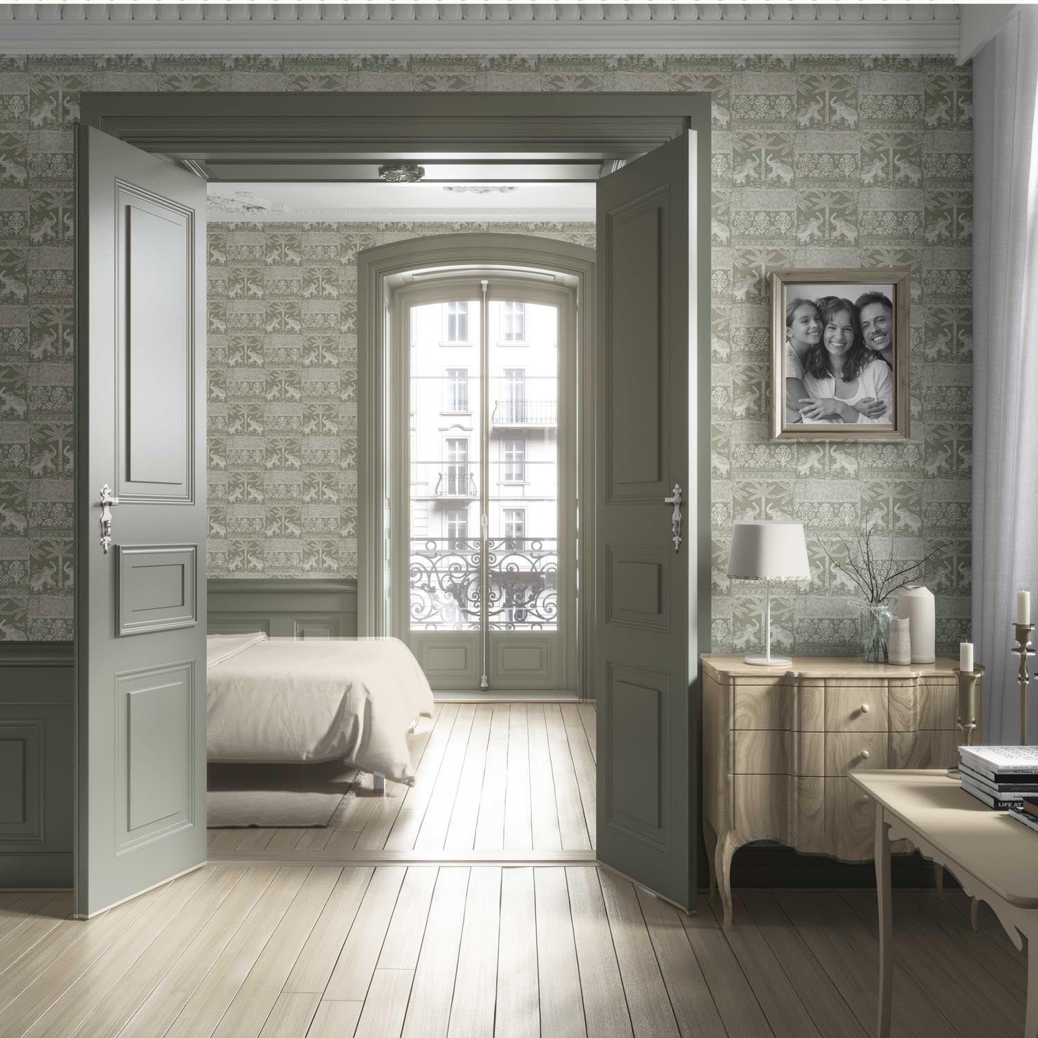Ethnic/ Heritage Elephants & Animals Print Living Room Wallpaper Sample (Olive Green/ White)