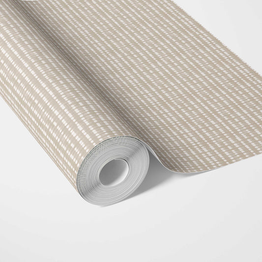 Textured Shibori Effect Striped Traditional Wallpaper (Beige/ Greige/ White)